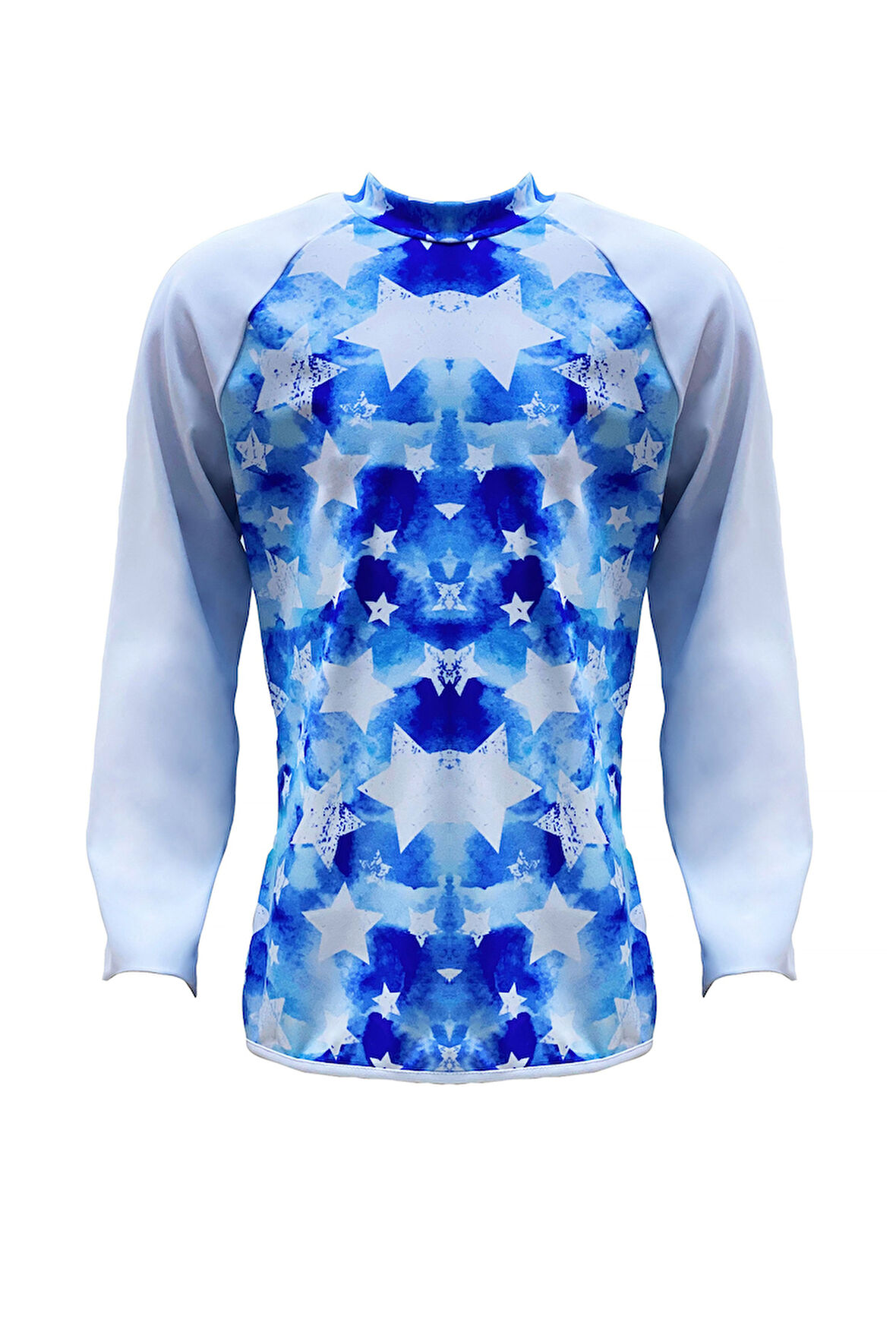 Bisiklet Yaka Yıldız Baskılı Mavi 50uv Uzun Kollu Erkek Çocuk T-Shirt BY NESSI BYRD