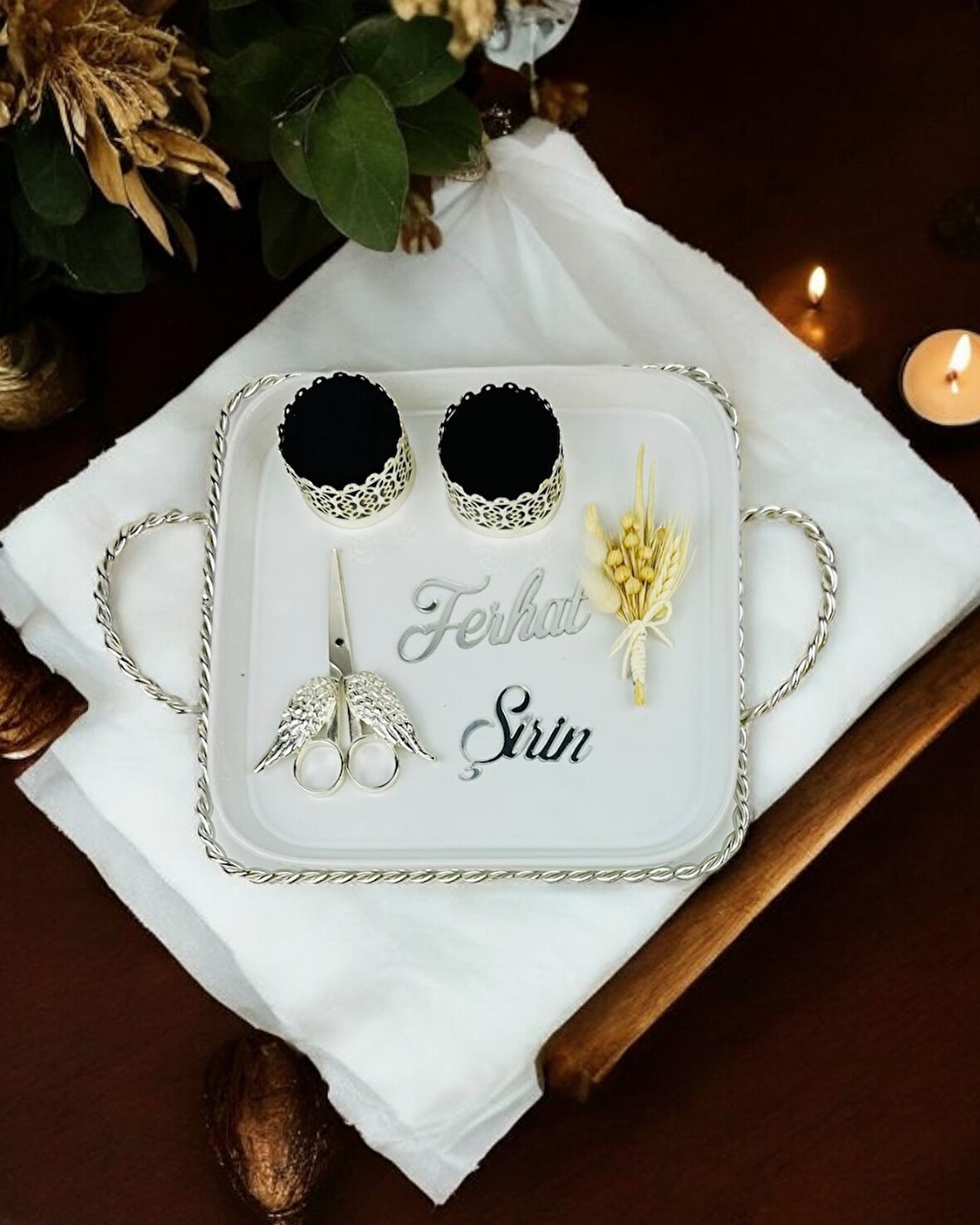 Spark Kare Porselen Söz Nişan Tepsisi