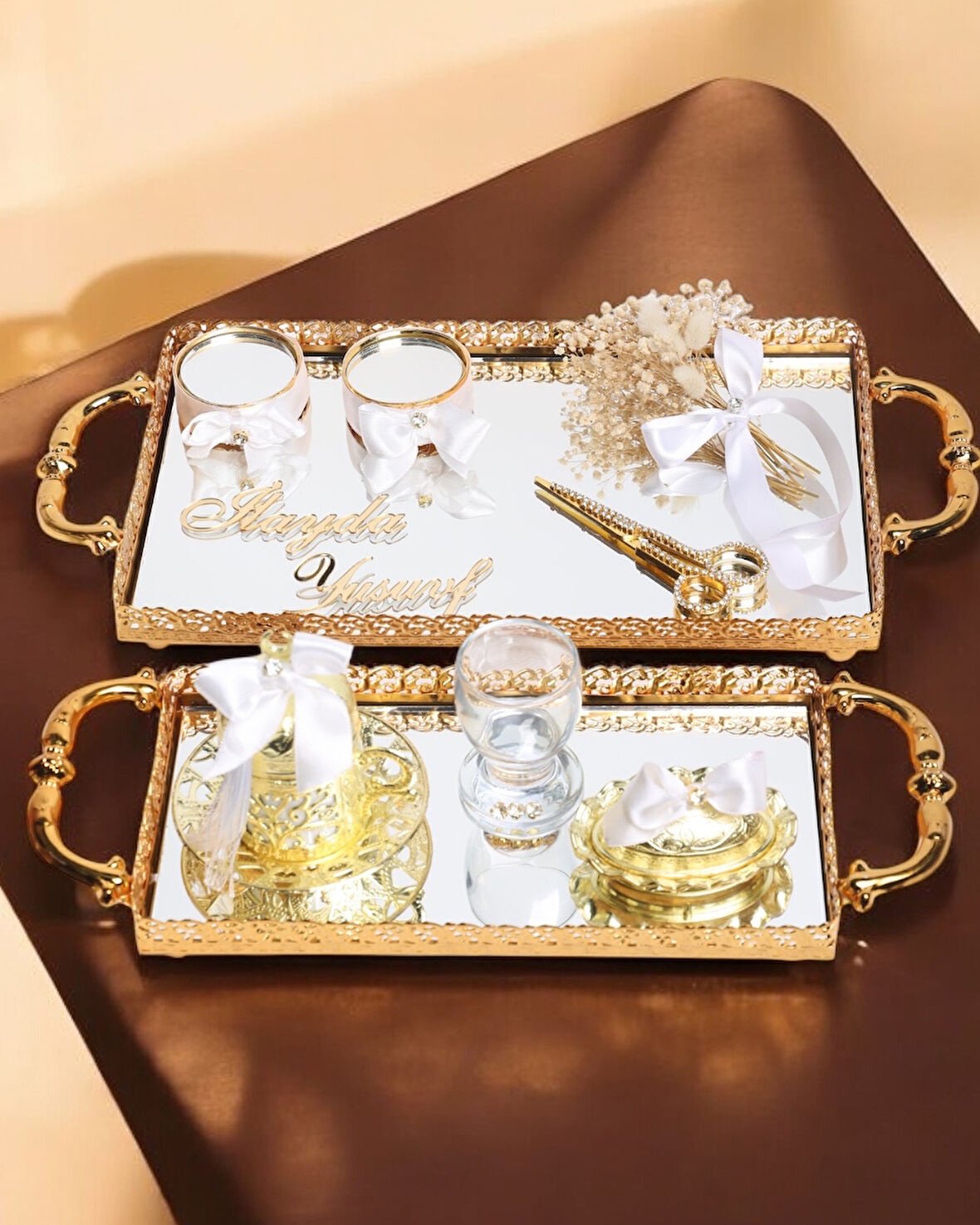 Affection Dantelli Gold Söz Nişan Tepsisi