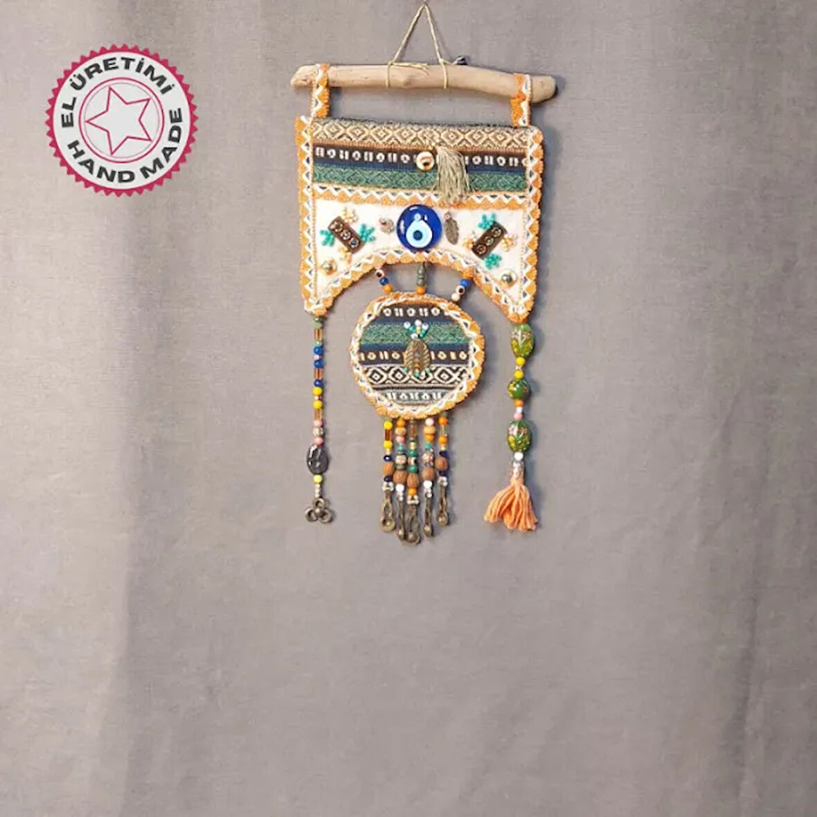 Uretti - ASLI 5776 - 7123 El Yapımı Otantik Nazar Boncuklu Duvar Süsü - Kilim Desen