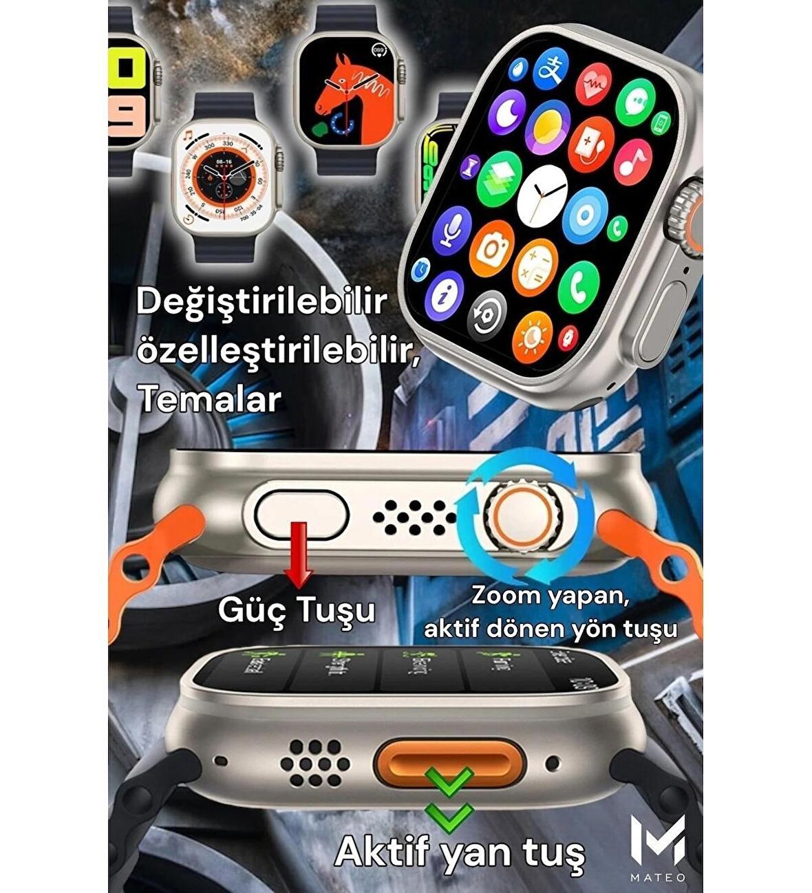 T800 Ultra Çift Kordonlu Akıllı Saat Ios Andorid Destekli Arama Özeliği Lcd Ekran 3 tuş Smartwatch