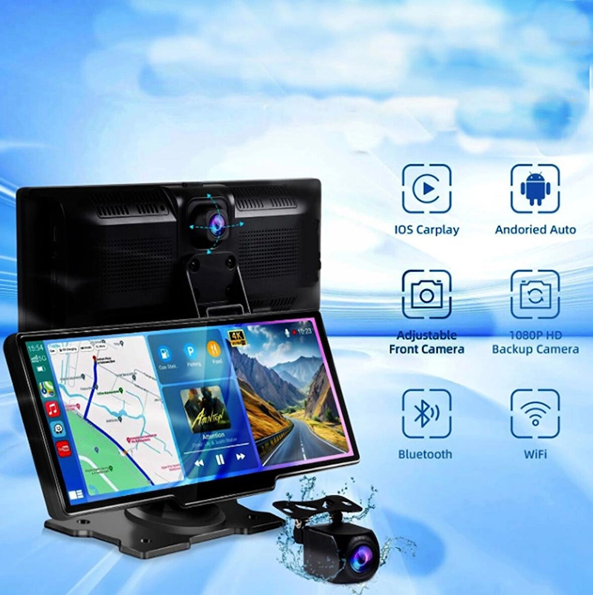  Android Auto Monitör 1080p Tüm Araçlara Uyumlu 10.26 İnç Ekran Yansıtma | Ses Kontrol Ön-Arka Kamera
