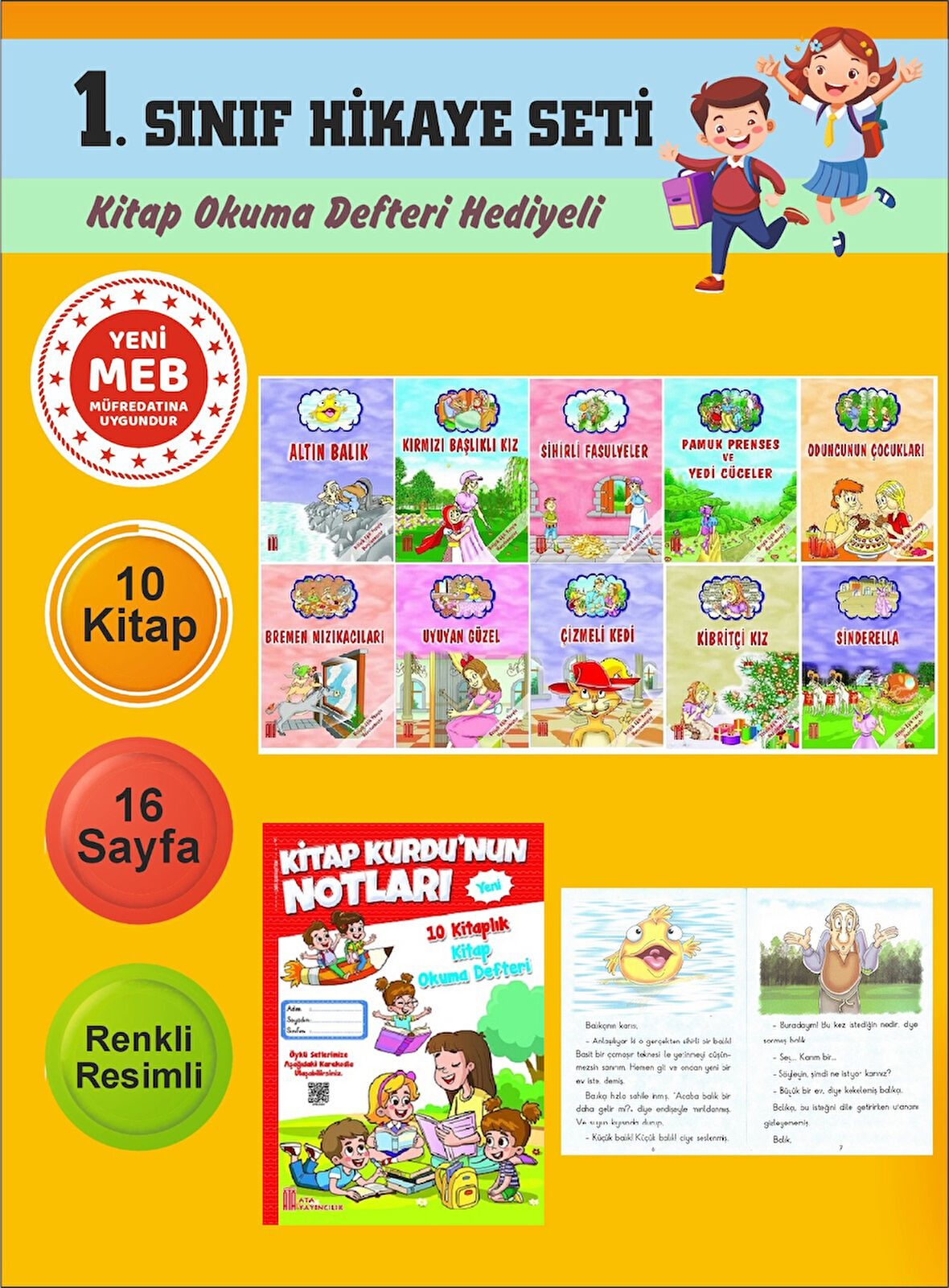 1.Sınıflar İçin Okumayı Sevdiren 10 lu Hikaye Seti 3 (Kitap Okuma Defteri Hediyeli)