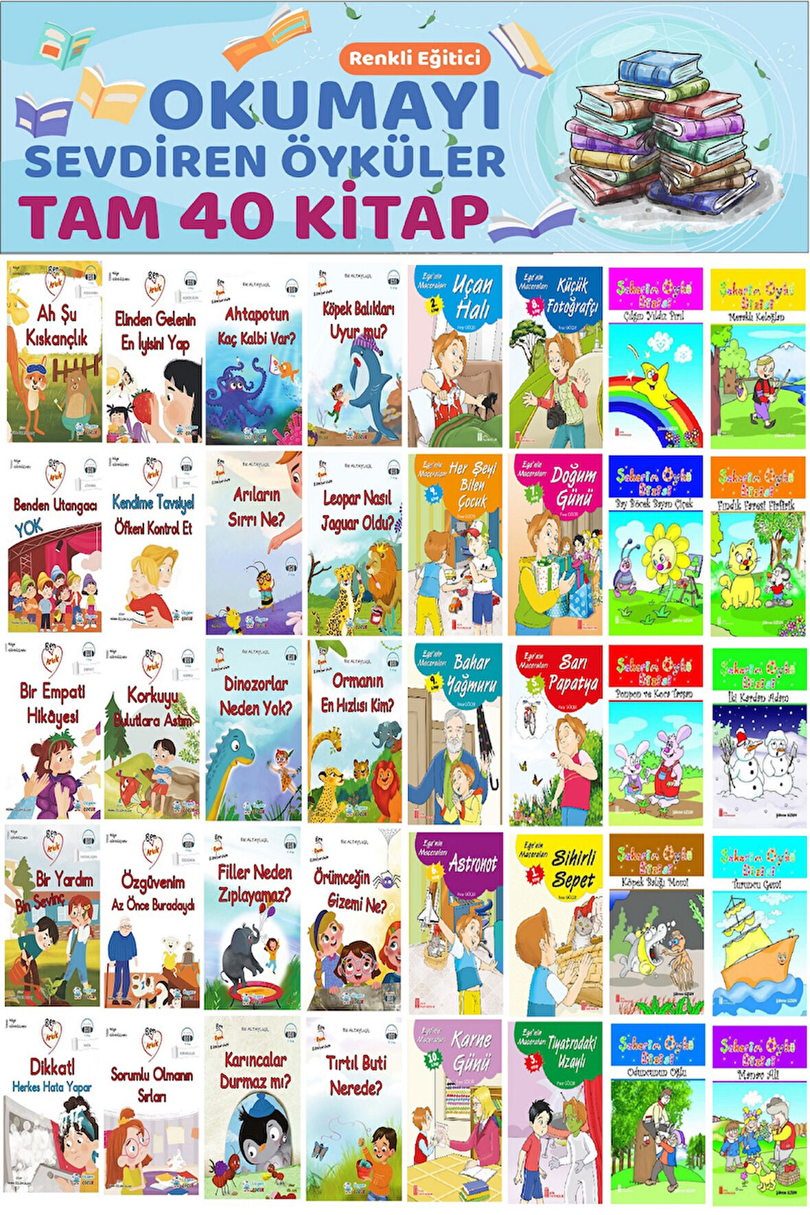 1.Sınıflar İçin Renkli Eğitici Okumayı Sevdiren Hikayeler (40 Kitap)
