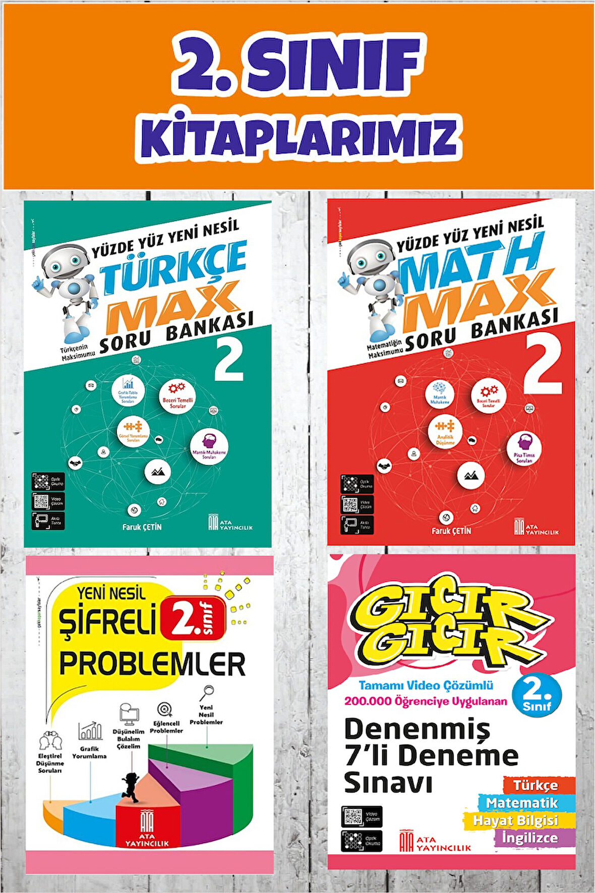 2.Sınıf Yeni Nesil Türkçe+Math Max Soru Bankası+Gıcır Gıcır Denenmiş 7 li Deneme+Şifreli Problemler