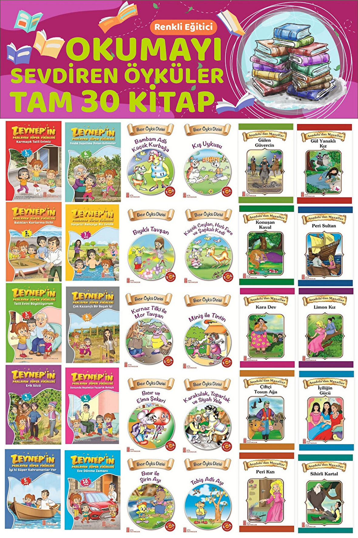 3.Sınıflar İçin Renkli Eğitici Okumayı Sevdiren Hikayeler (30 Kitap)
