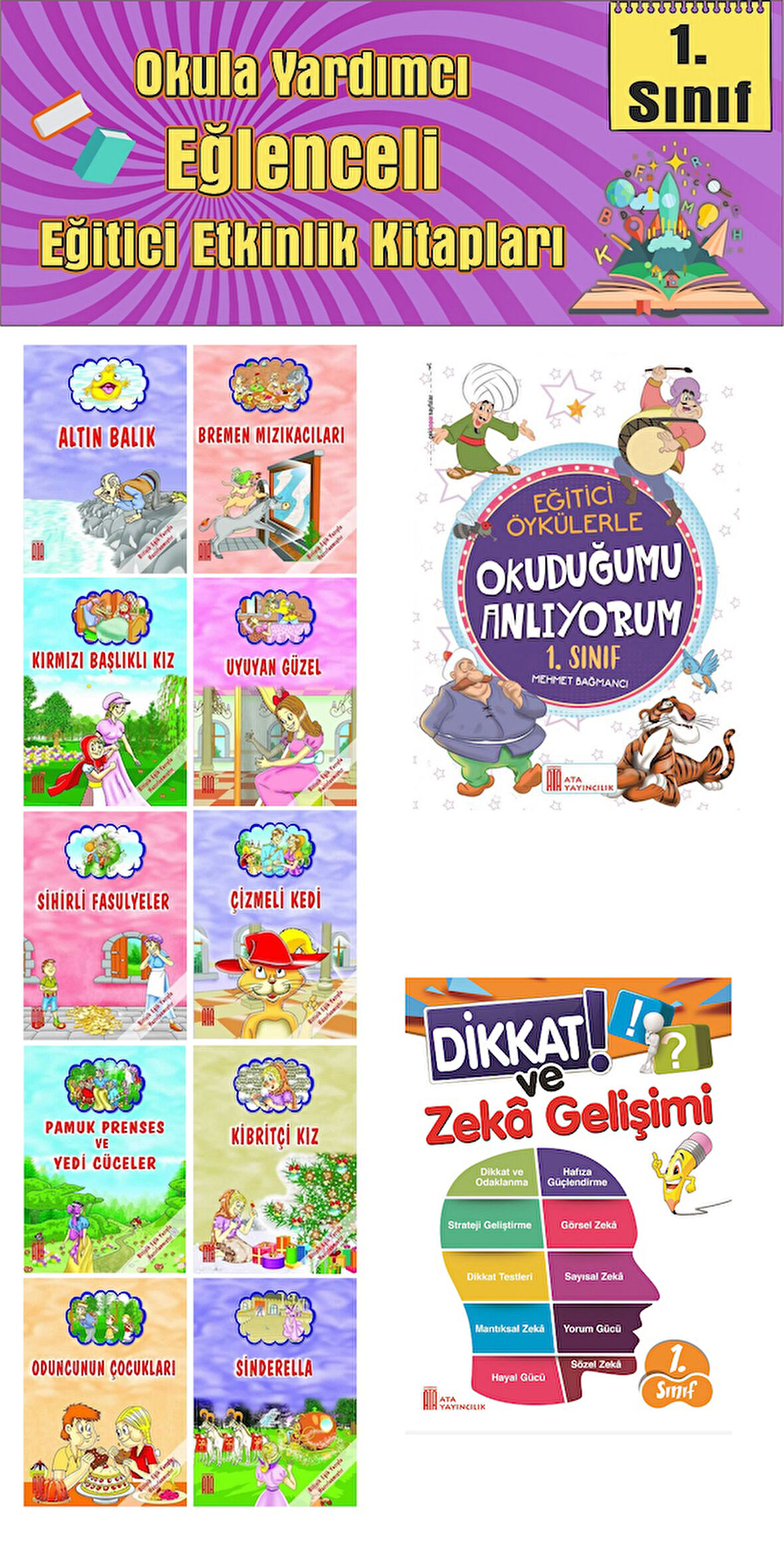 1. Sınıf Okula Yardımcı Eğitici Okuduğumu Anlıyorum - Dikkat ve Zeka Gelişimi - 10 lu Hikaye Seti 2
