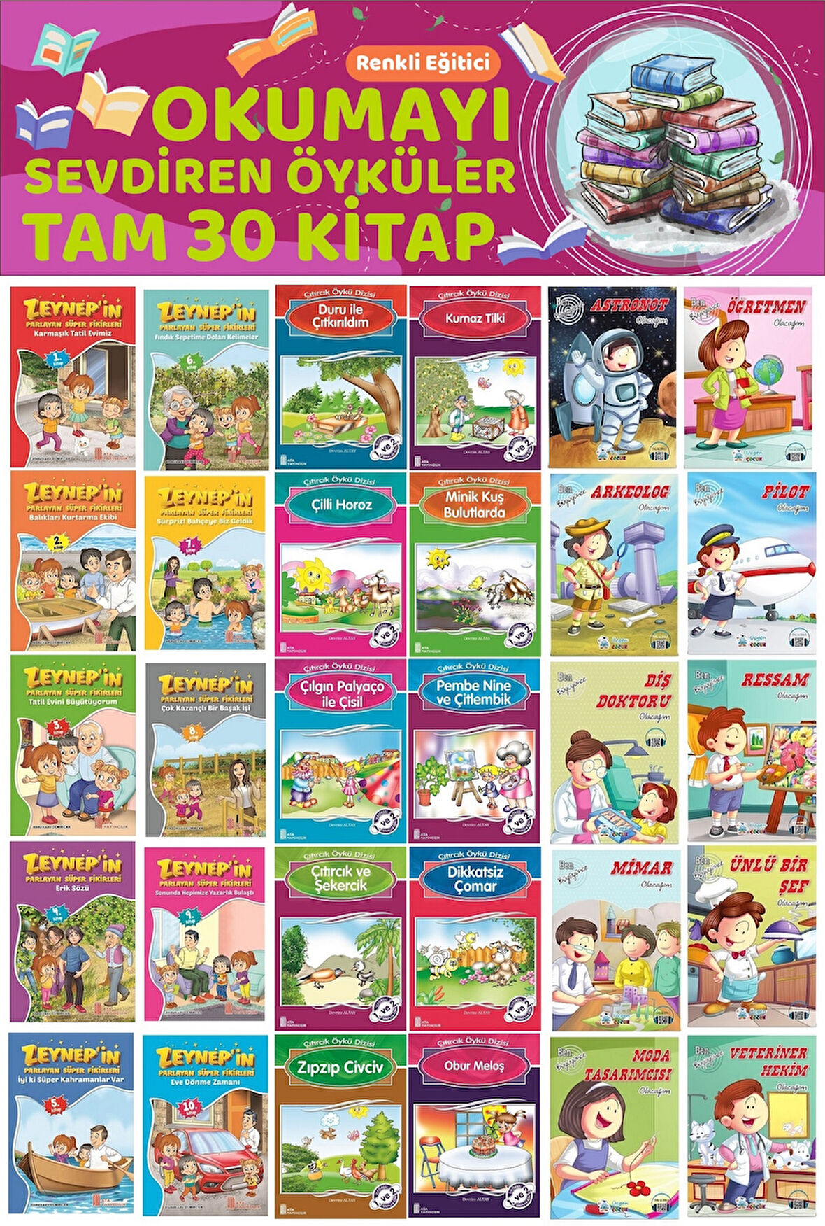 2.Sınıflar İçin Renkli Eğitici Okumayı Sevdiren Hikayeler (30 Kitap)