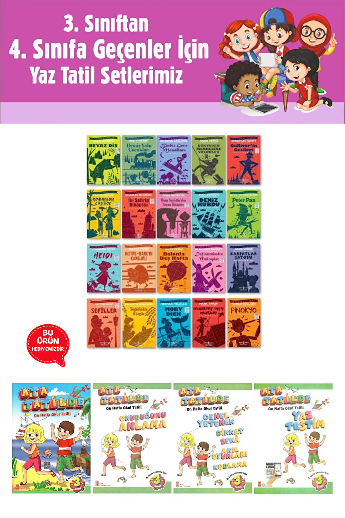 3.Sınıftan 4.Sınıfa Geçenler İçin İş Çocuk Klasikleri Seti 20 Kitap (Tatil Kitabı Hediyeli)
