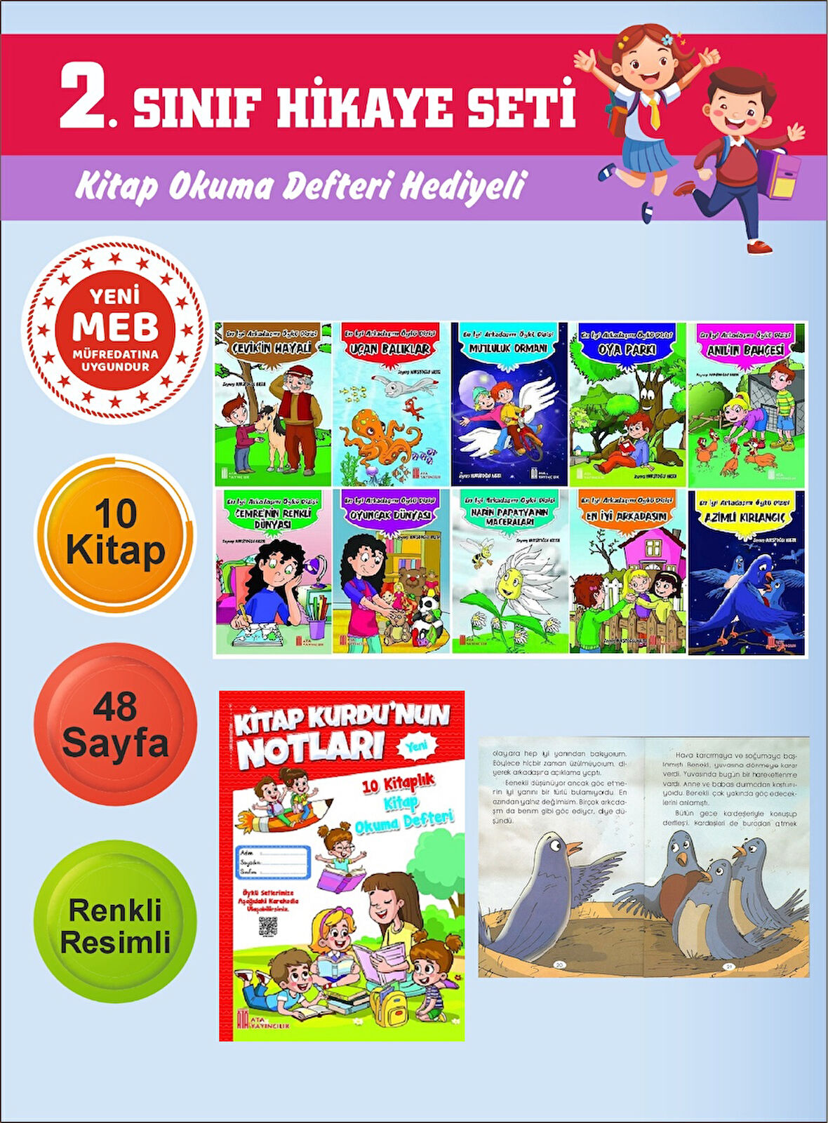 2.Sınıflar İçin Okumayı Sevdiren 10 lu Hikaye Seti 9 (Kitap Okuma Defteri Hediyeli)