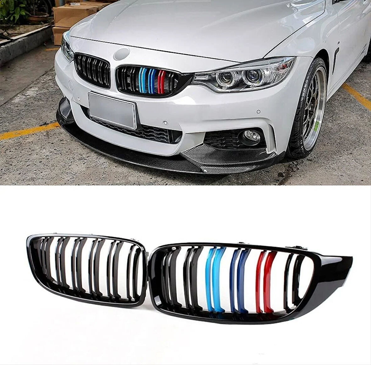 Bmw 4 Serisi F32 2013-2019 Uyumlu M4 Görünüm Böbrek ( Çift Çizgi Panjur / M Renk )