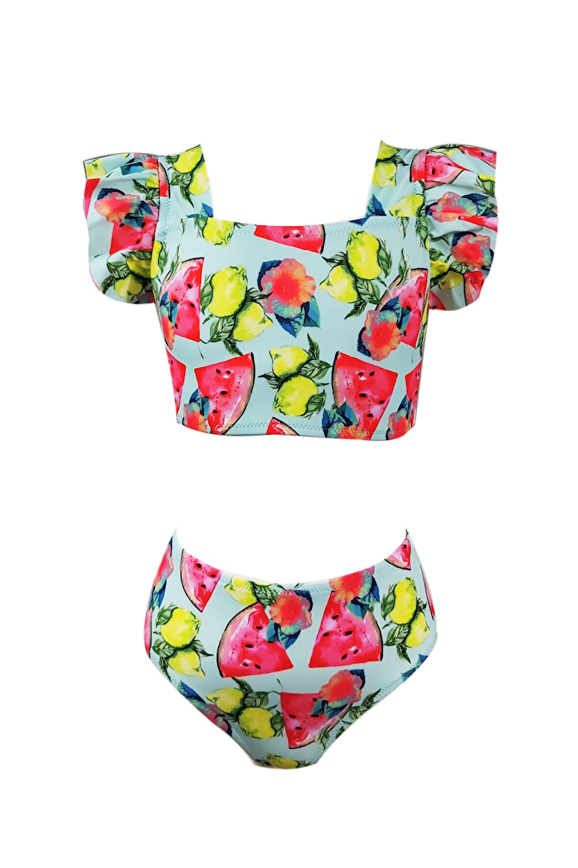 Meyve Desenli Fırfırlı UV50 Kız Çocuk Bikini Takımı By Nessi Byrd