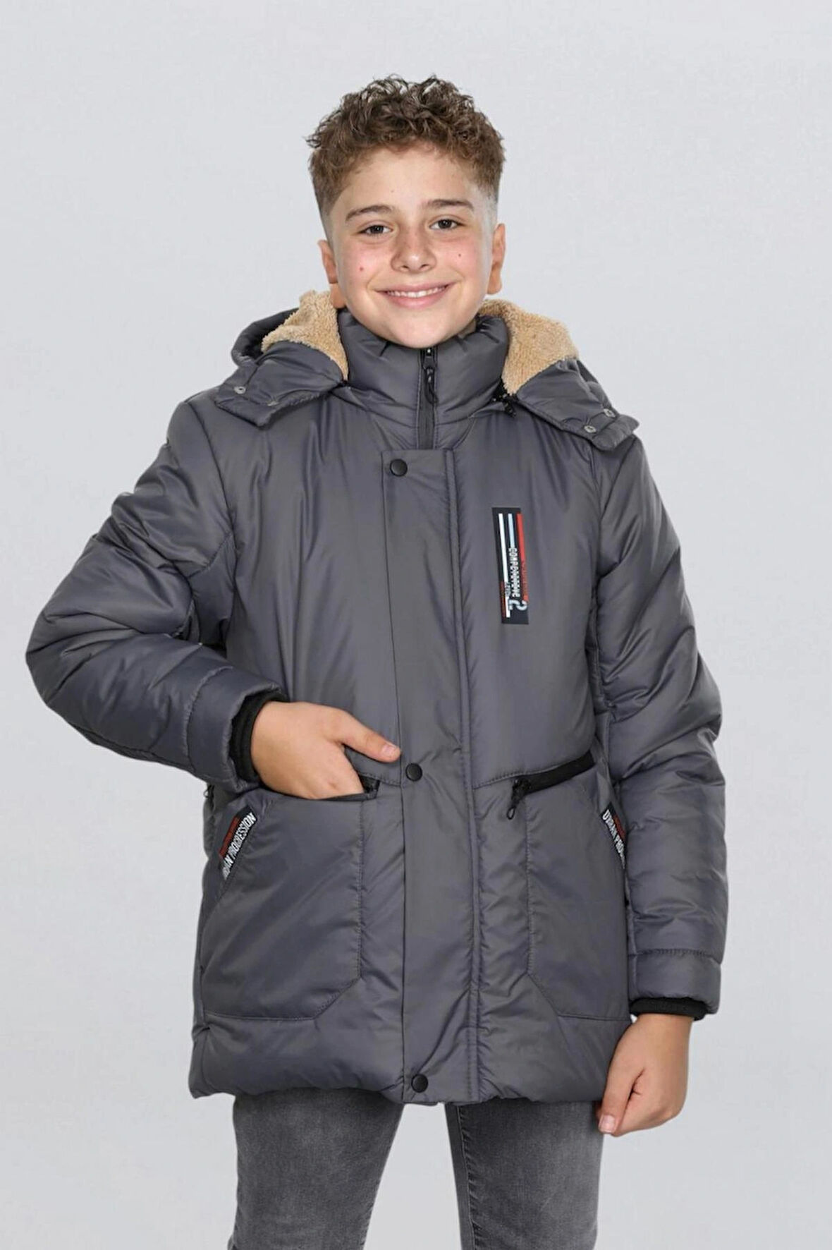 erkek çocuk çıkarılabilir kapüşönlü mont