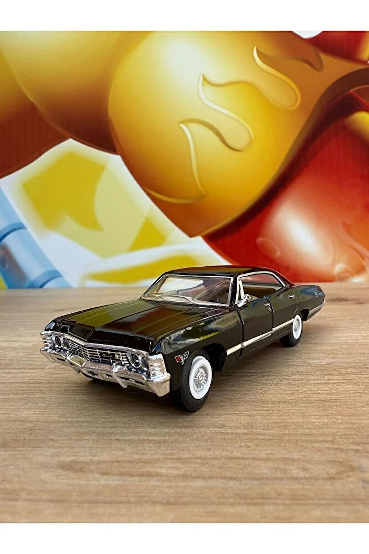 Çek Bırak 1967 Chevrolet Impala Siyah Diecast Model Araba 1967 Chevy Impala Siyah Açılan Kapılar