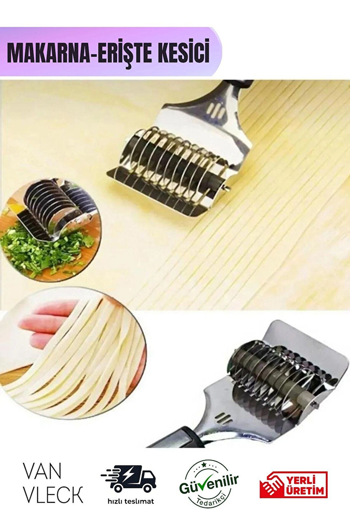 Paslanmaz Çelik Erişte ve Makarna Kesici - Hamur Dilimleyici Rulo, Pratik Kesme Aparatı