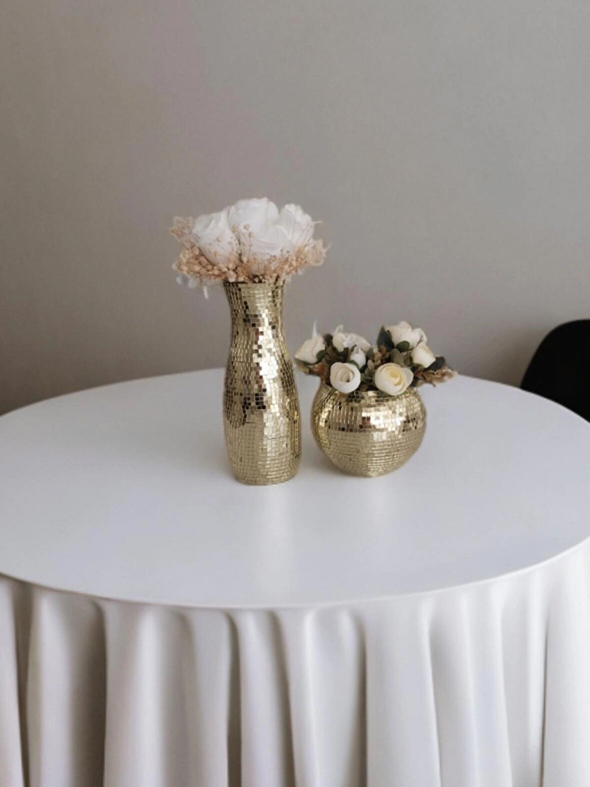 IŞILTI HOME DESIGN AYNALI CAM VAZO AÇIK GOLD 2 Lİ SET 