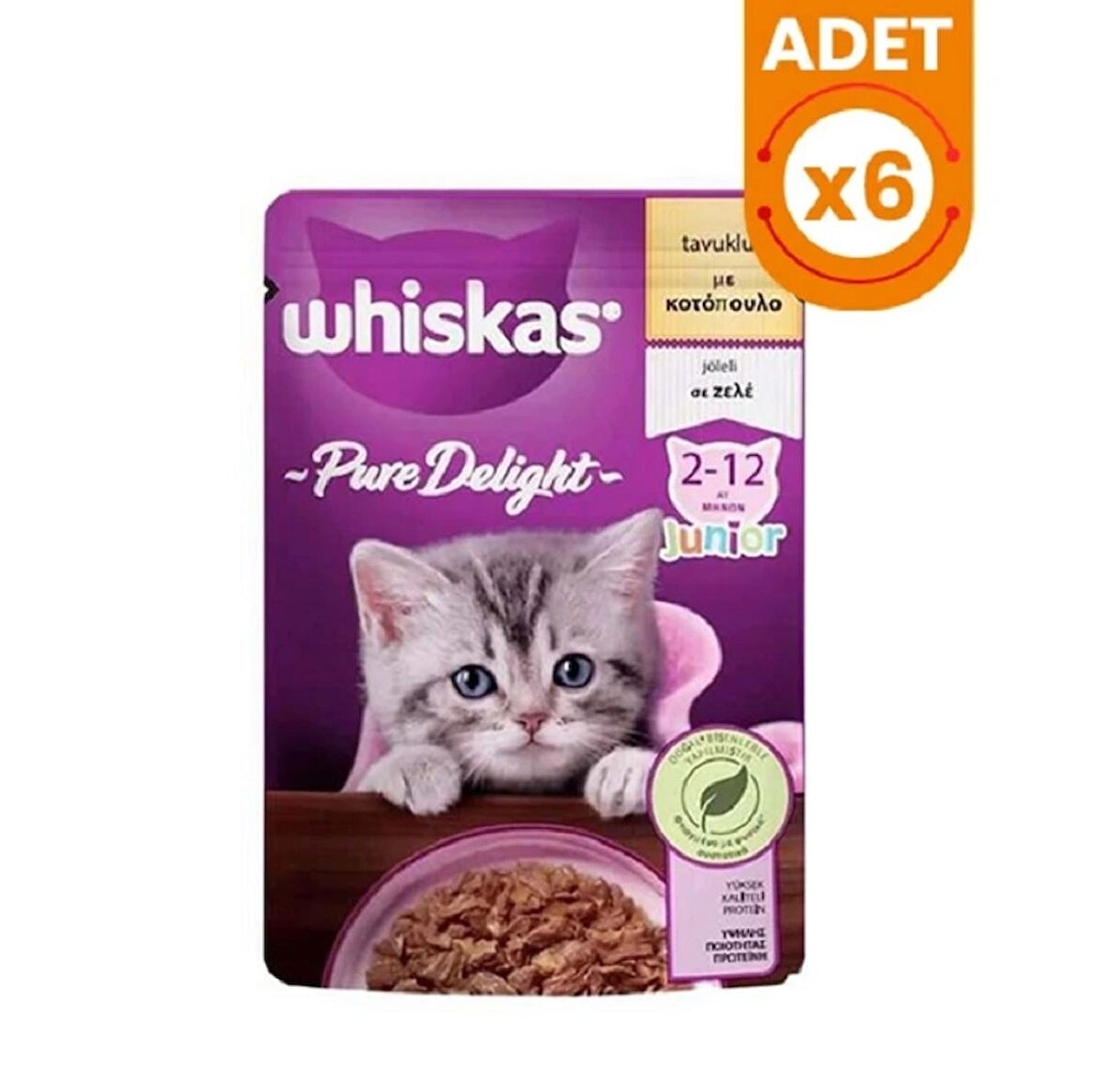 Whiskas Pouch Pure Delight Jöle İçerisinde Tavuklu Yavru Kedi Konservesi 85gr x 6 Adet
