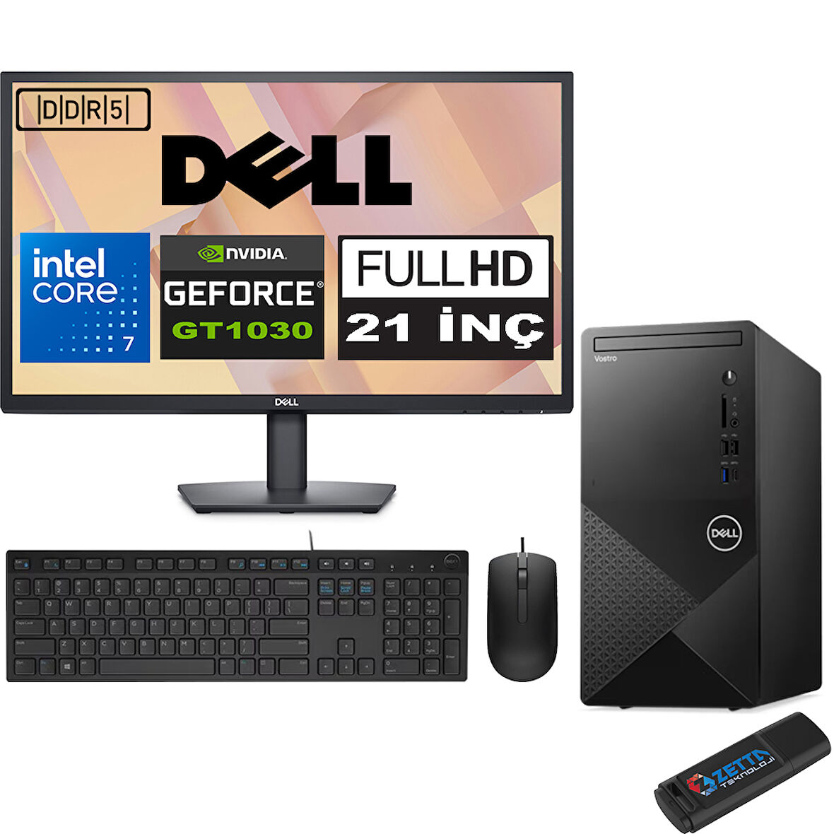 Dell Vostro 3030 mt Intel Core I7 12700 96GB Ddr5 4tb SSD 21.5" Fhd Ubuntu Nvidia GT1030-4GB Masaüstü Bilgisayar 21N3030I7GT1030U05 + Zetta USB Bellek