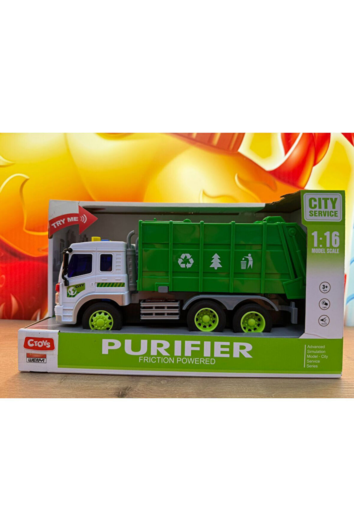 Oyuncak Geri Dönüşüm Aracı Çöp Kamyonu 4 Farklı Ses Sürtmeli Kapağı Açılır Büyük Boy 28Cm