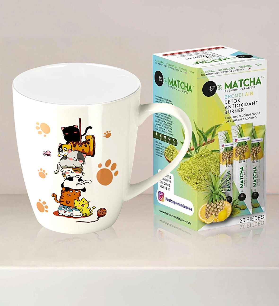 Halk Kitabevi Yaramaz Kediler Kupa Bardak - Matcha Bromelain Limon Aromalı Form Çayı