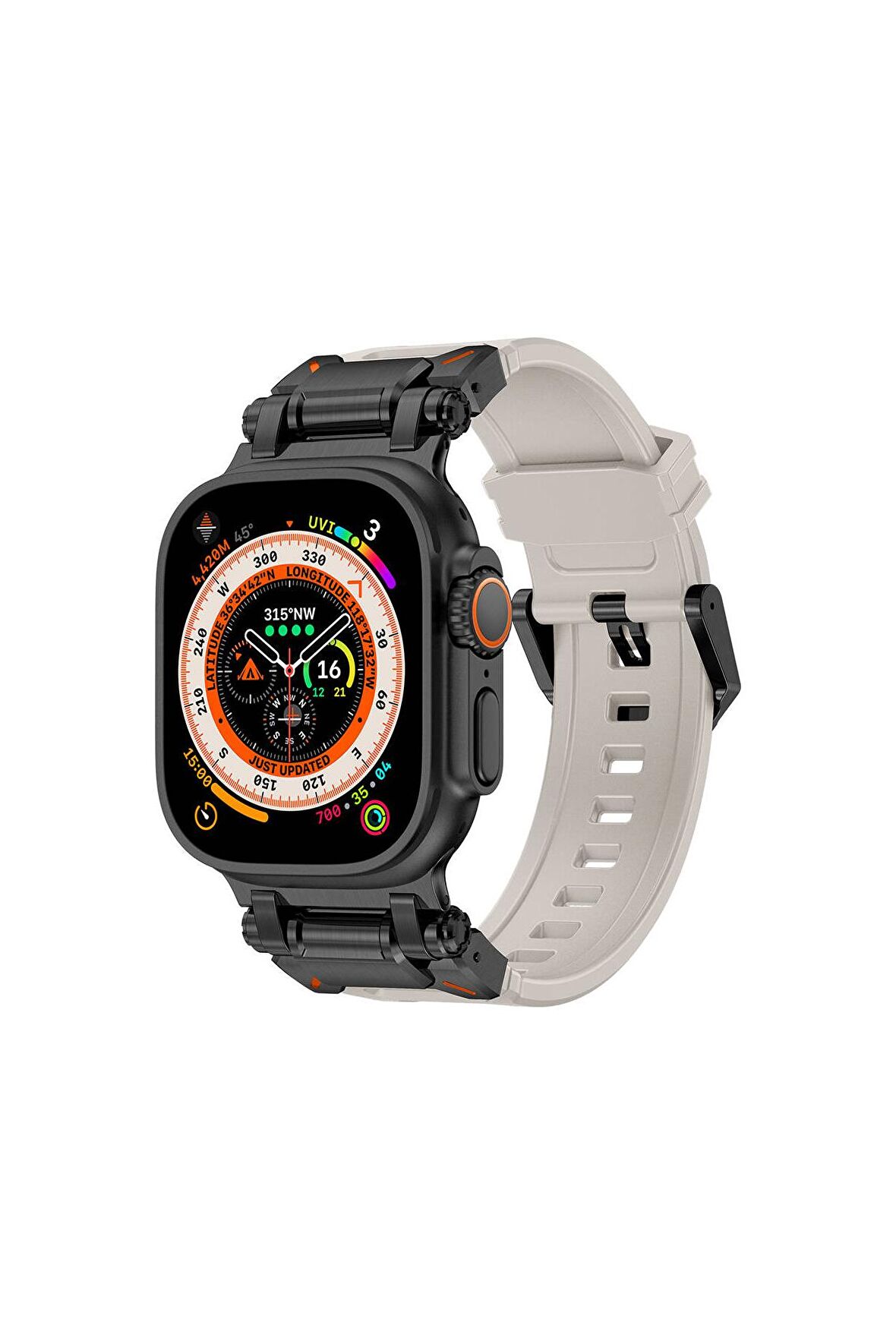 Apple Watch 7 45mm Uyumlu Fuchsia KRD-1101 Titanyum Metal Başlıklı Silikon Kordon