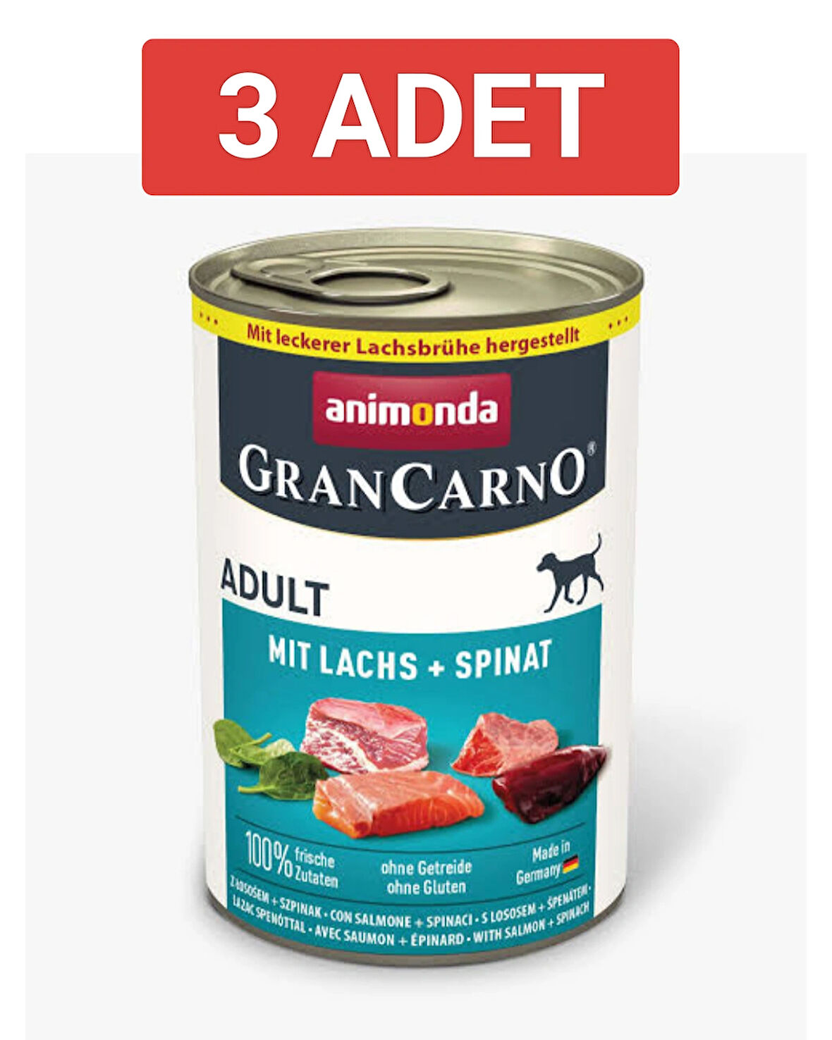 Animonda Gran Carno Adult Somonlu ve Ispanaklı Yetişkin Köpek Konservesi 400gr x 3 Adet