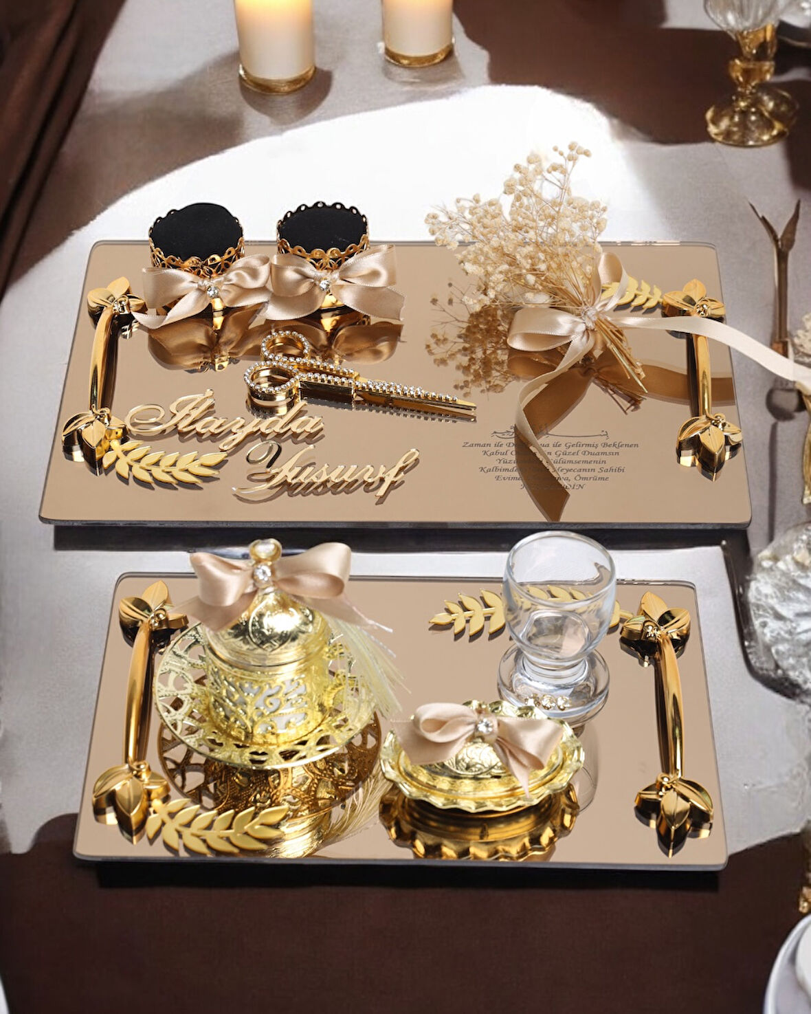 Harmony Gold Söz Nişan Tepsisi ve Damat Kahve Fincan Tepsisi