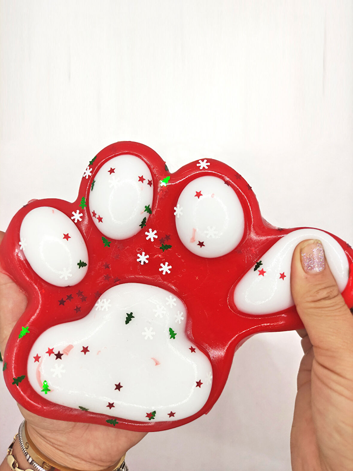 Dev Pati Squishy Taba Squishy Kedi Pati Sıkma 14 cm Pullu Pati Sukuşi - Kırmızı/Beyaz