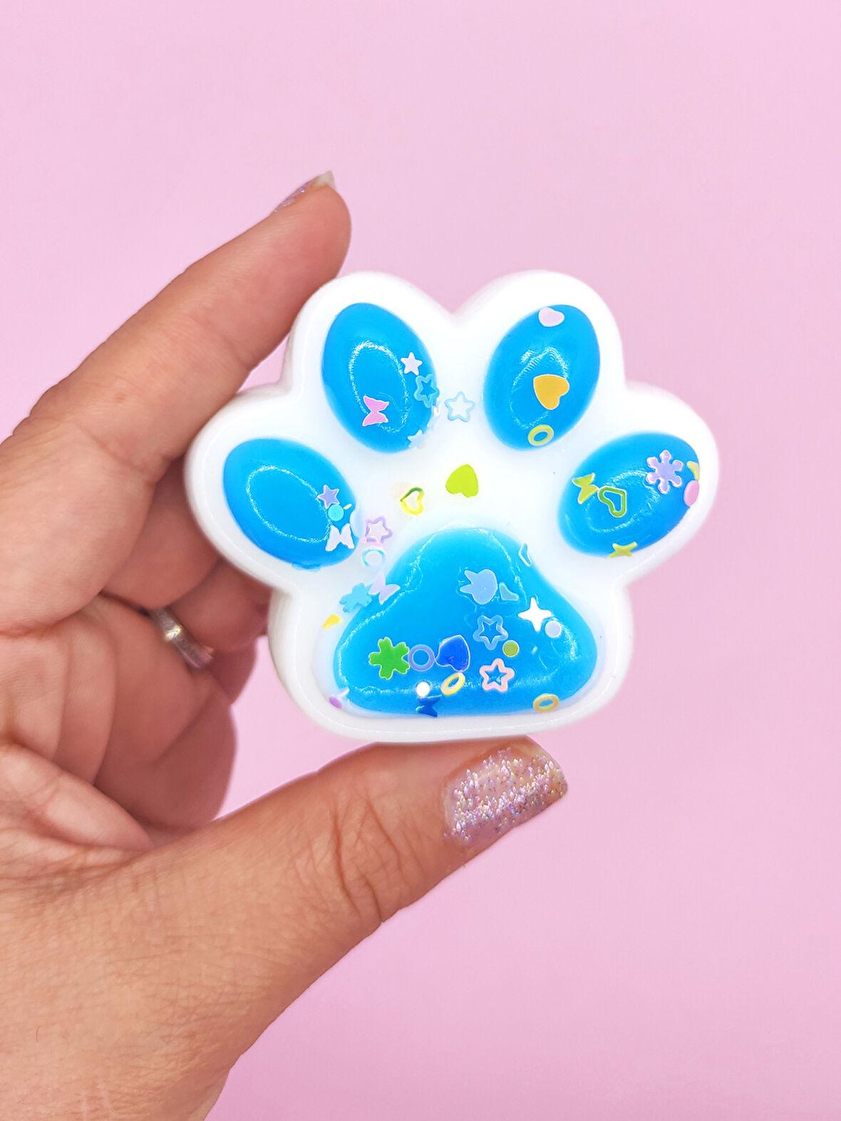Beyaz Pati Taba Squishy Kedi Pati Sıkma 7 cm Pullu Pati Sukuşi - Mavi