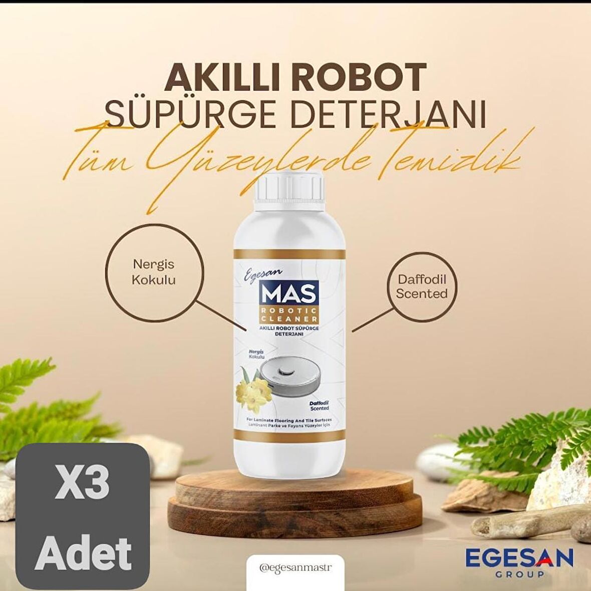 Mas Robot Süpürge Deterjanı Solüsyonu Nergis Kokulu 500 ML X3 Adet