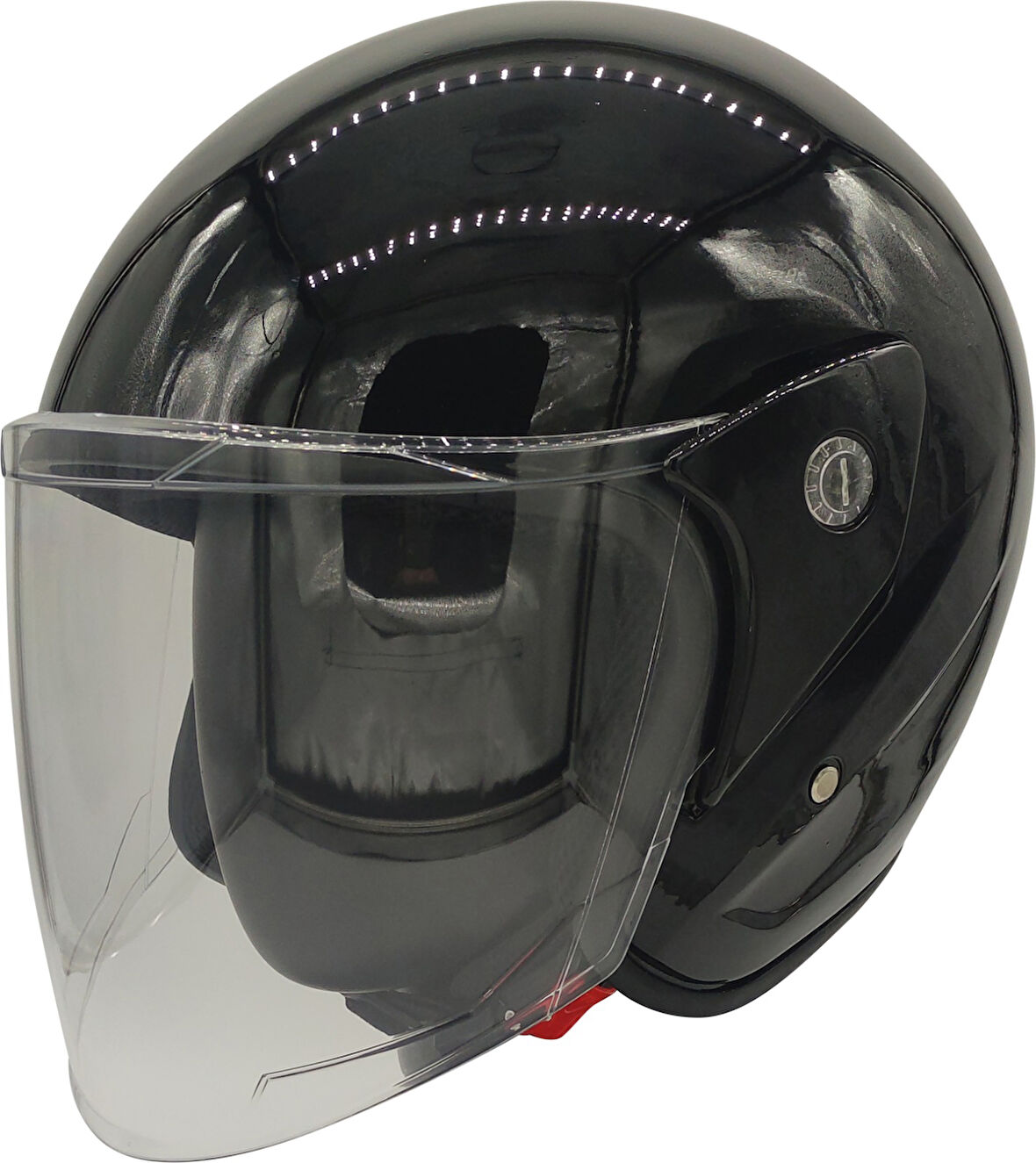 Motosiklet Kaskı Parlak Siyah Motor Kask Yarım Açık Kask Geniş Açı Abs Kabuk Malzeme Motor Kask L-XL