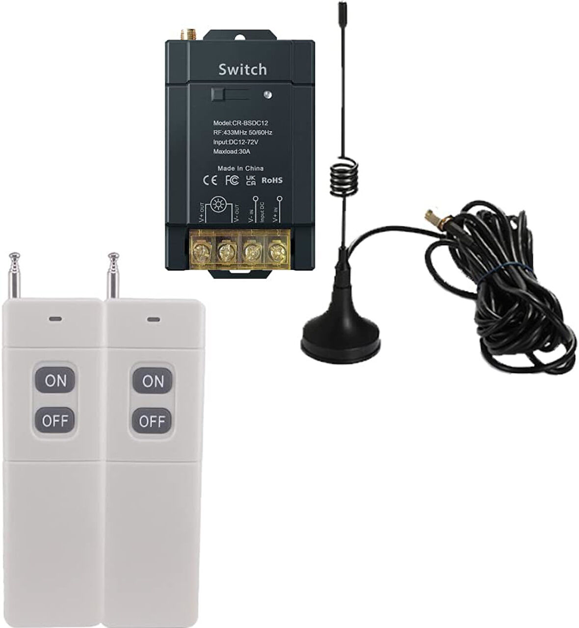 Kablosuz Uzaktan Kumanda DC 12 - 72 V RF 1500 Metre 12v Adaptörlü Uzun Mesafe Rf Kapı Kontrol Seti