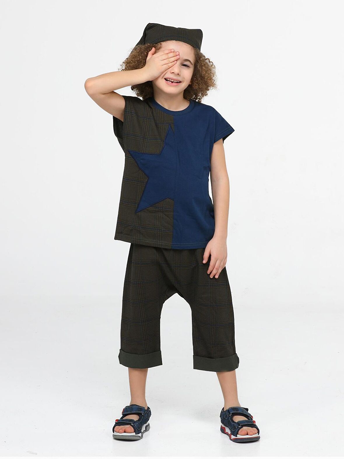 Star Khaki 3'lü Tshirt + Kapri +Bandanalı Takım 