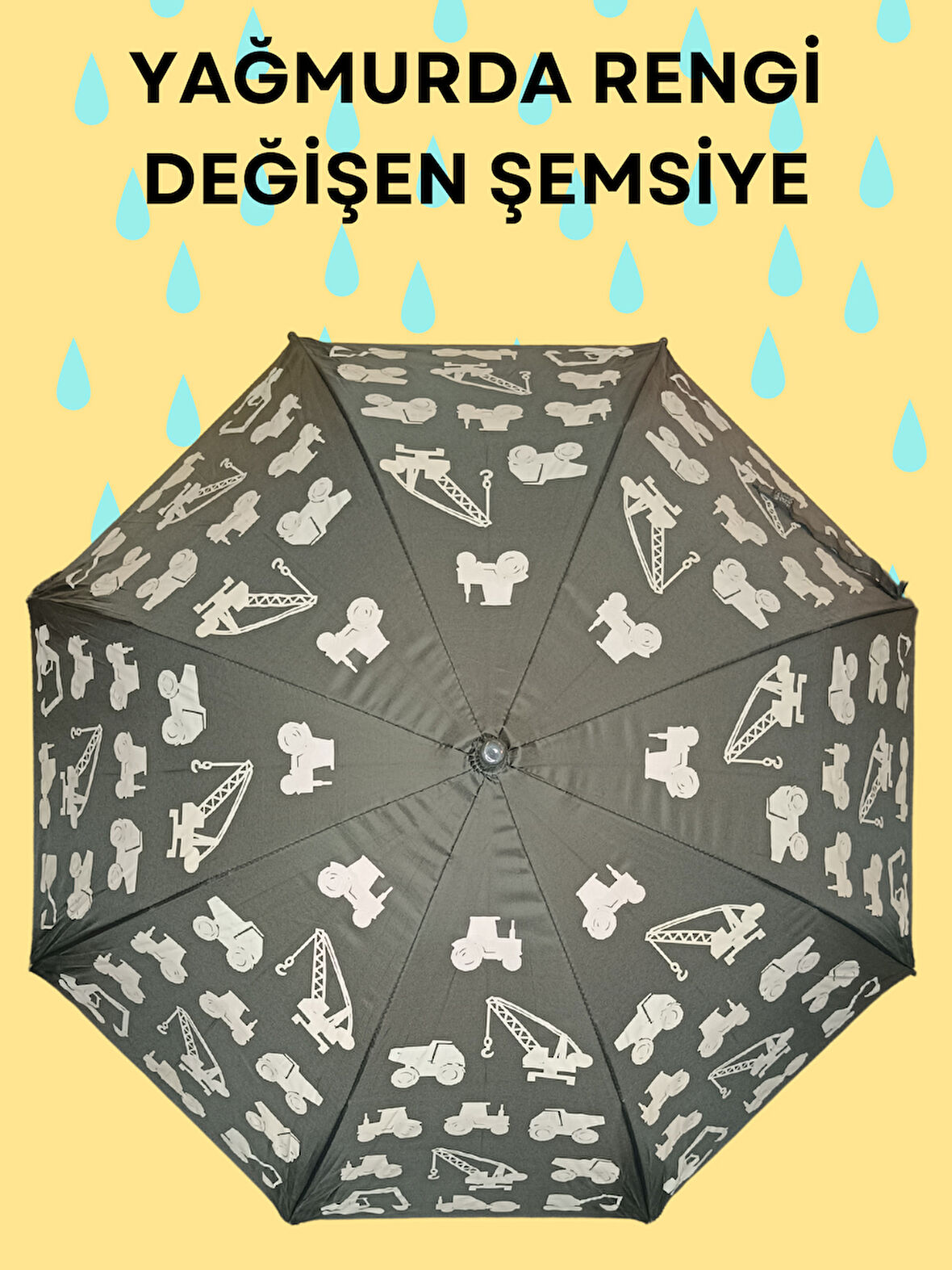 Yağmurda Rengi Değişen Gri Erkek Çocuk Çocuk Şemsiye