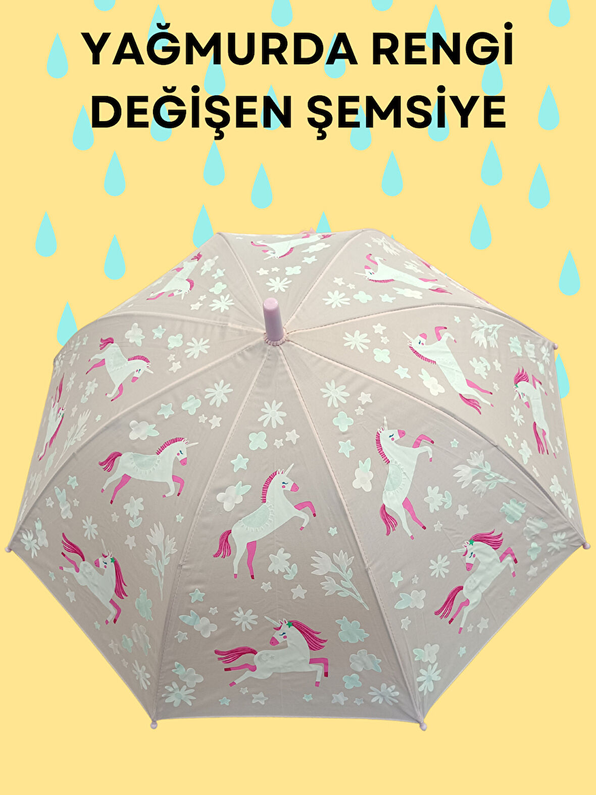 Yağmurda Rengi Değişen Toz Pembe Kız Çocuk Şemsiye