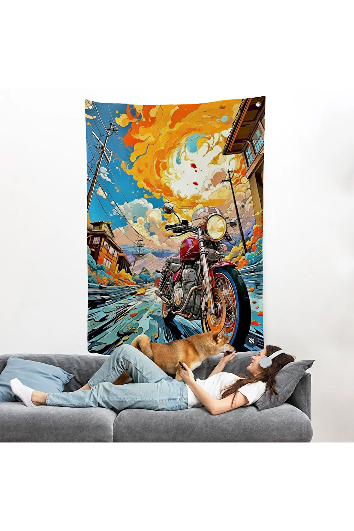 Sevimli Renkli Motor Duvar Örtüsü-7896