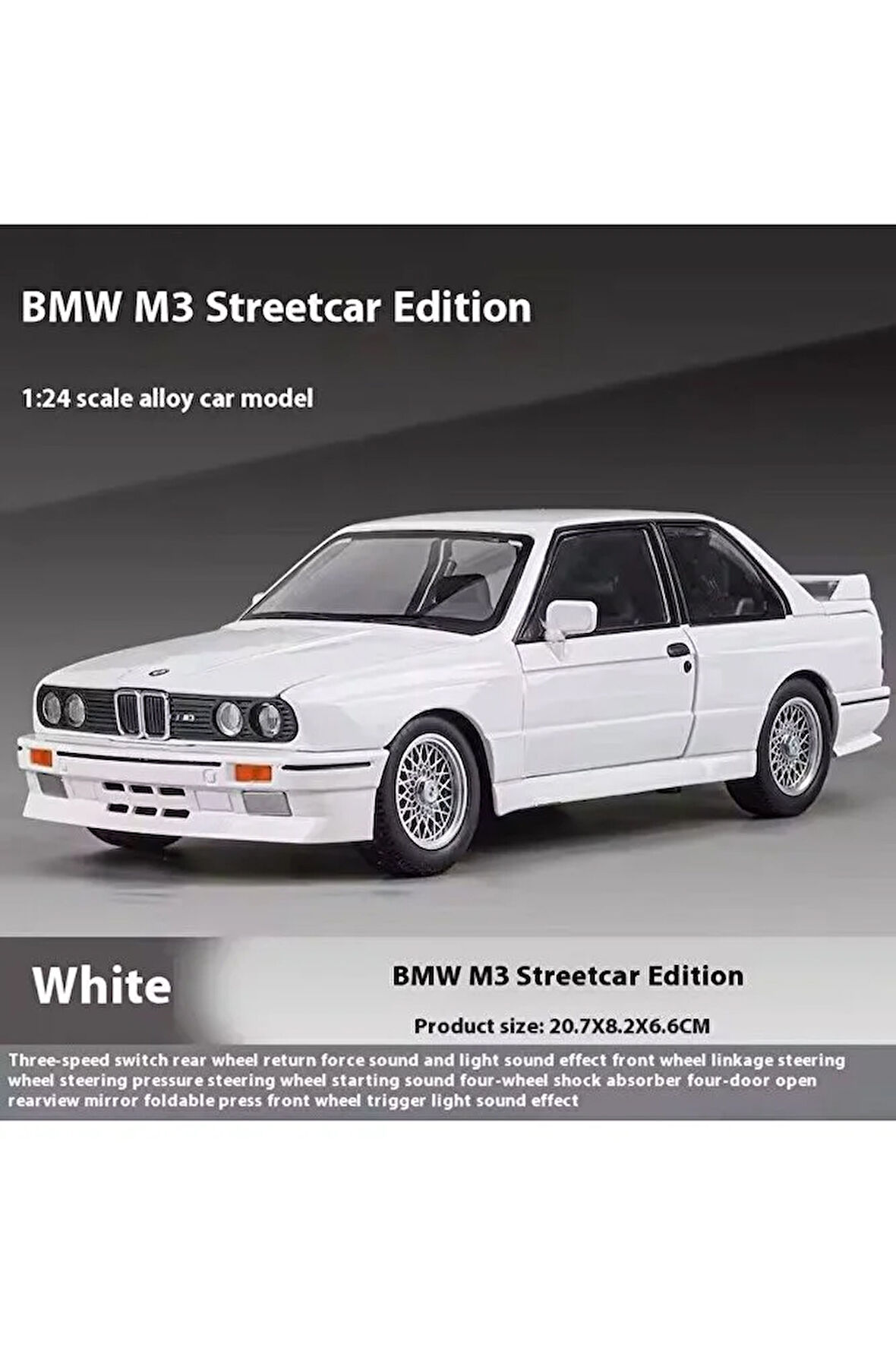 1988 BMW 3 SERIES M3 White (E30) 1:24 Ölçek Açılan Kapılar BMW E30 Diecast Araba