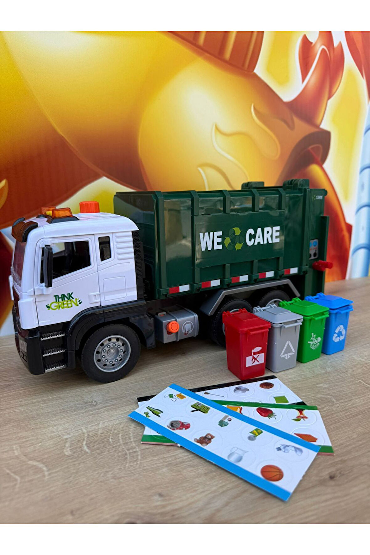 Oyuncak Çöp Kamyonu Konteynırlı Büyük Full Fonksiyonlu Sesli Işıklı Damperli Oyuncak Temizlik Arabas