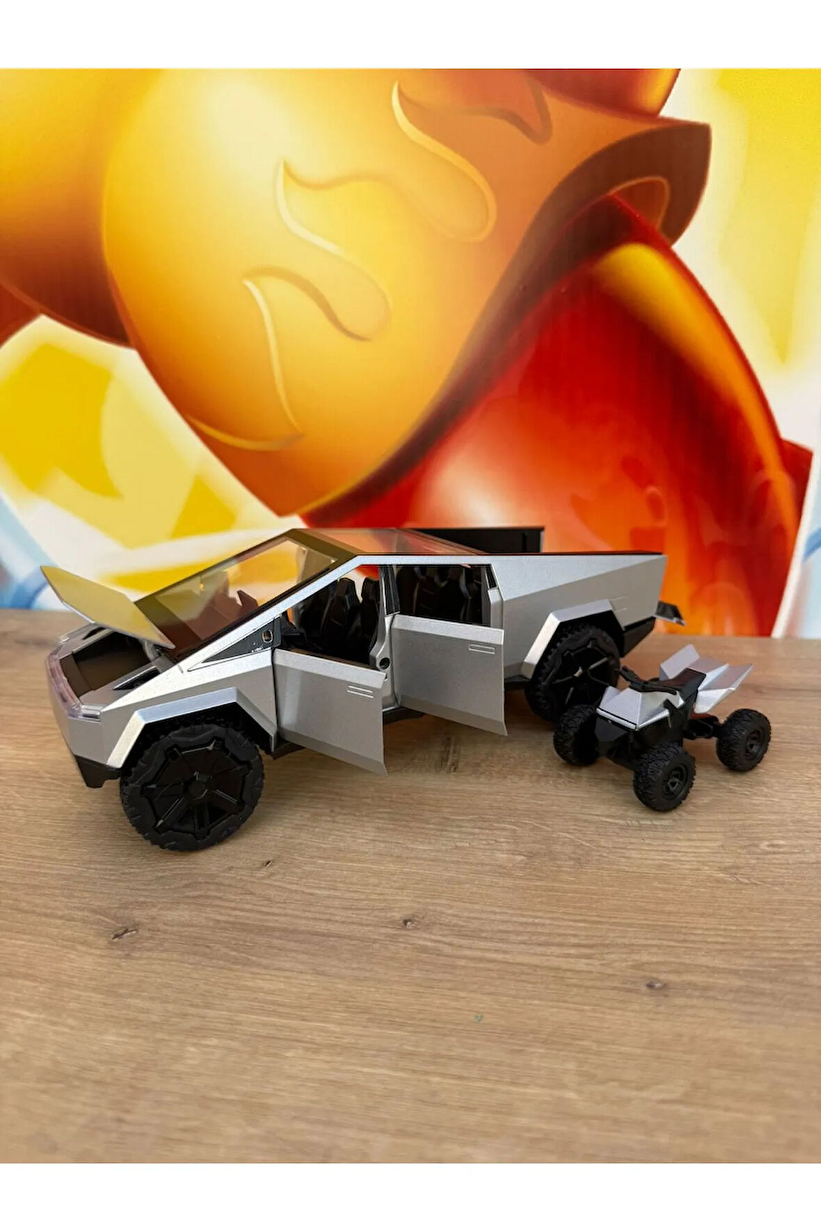 1:24 Diecast Metal Tesla Cybertruck Pickup Kamyonet Jip ATV Motorlu Sesli Işıklı Açılar Kapılar