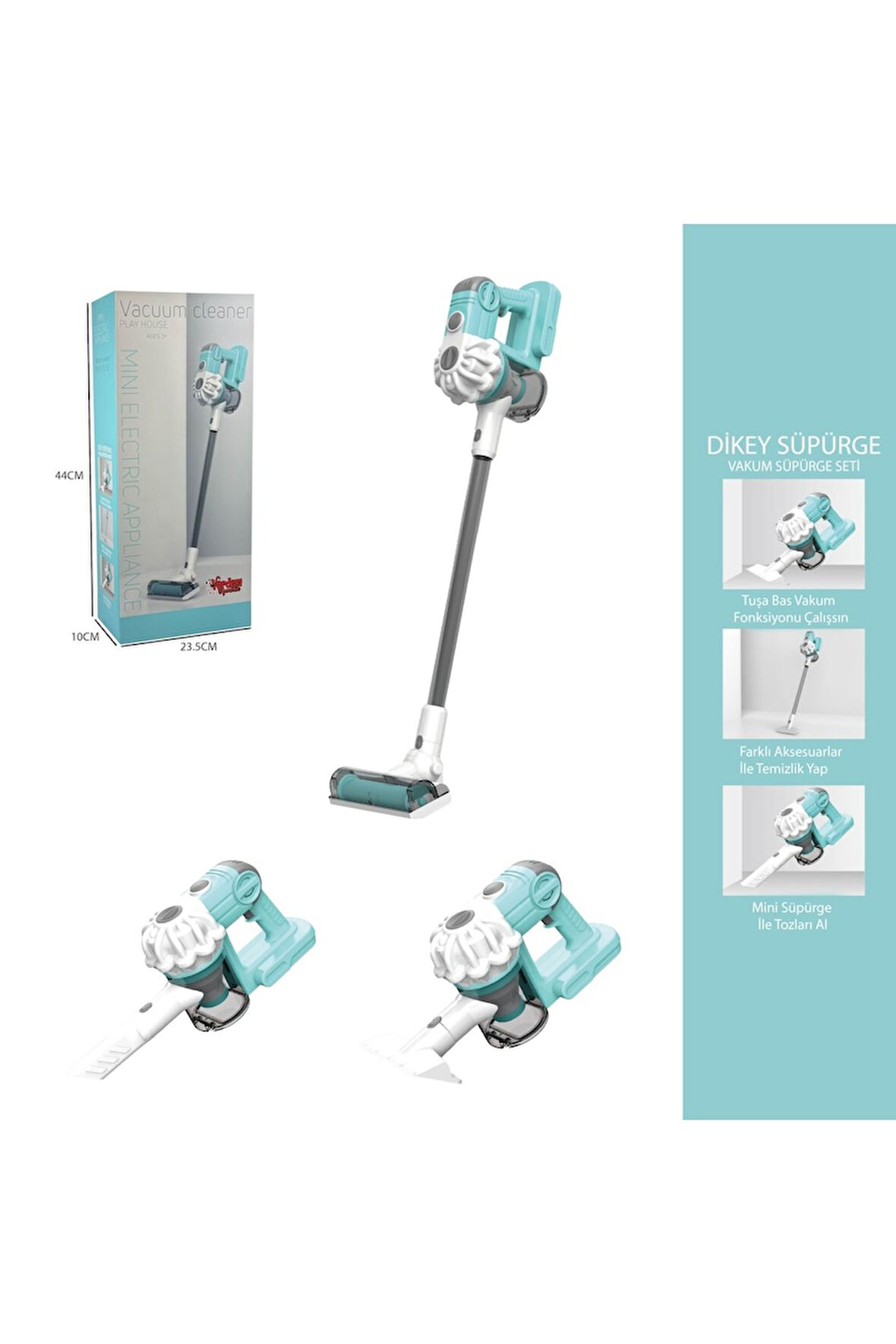 Dikey Elektrik Süpürgesi Yeşil-Gri (3 in1 ) Kapalı Kutu Oyuncak Elektrikli Süpürge Oyuncak Süpürge