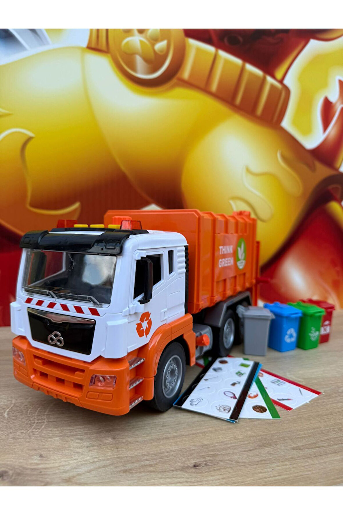 Oyuncak Çöp Kamyonu Konteynırlı Büyük Full Fonksiyonlu Sesli Işıklı Damperli Temizlik Arabası