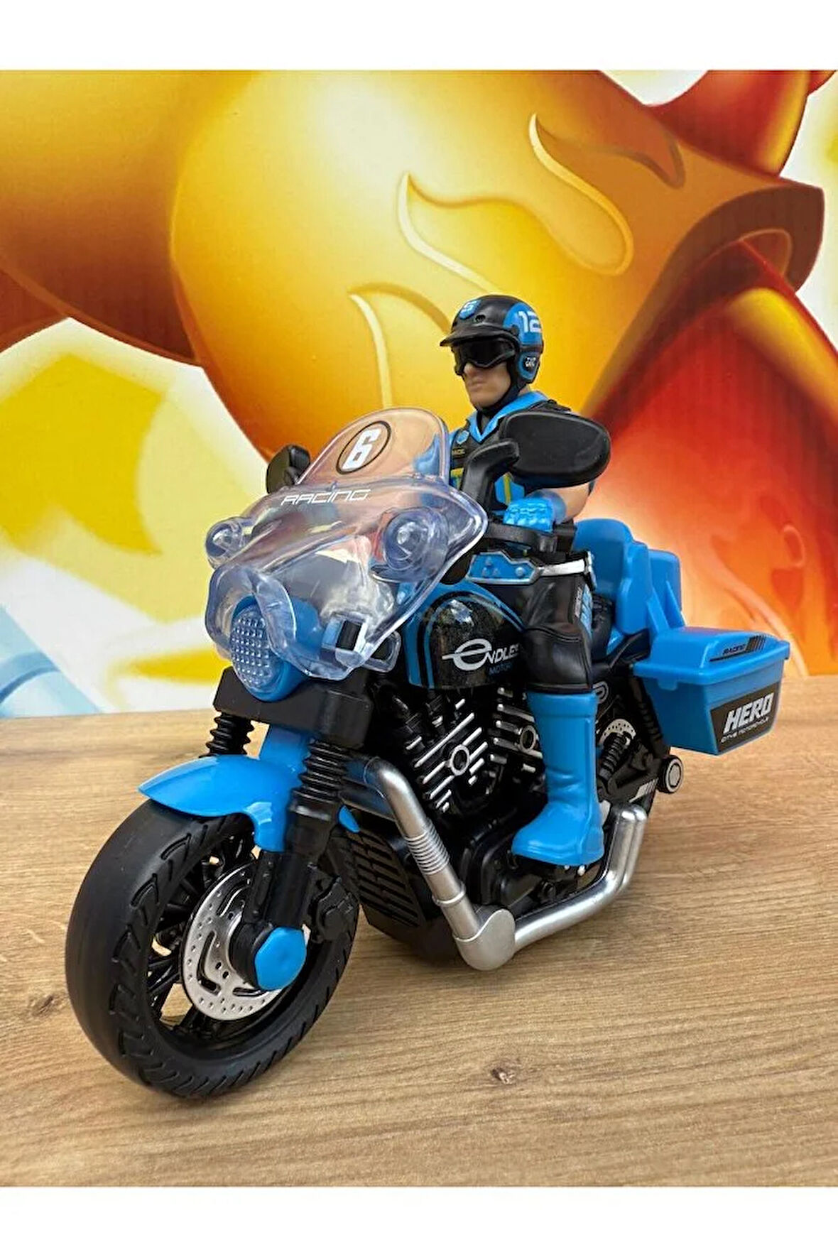 Oyuncak Polis Motorsiklet Sesli Işıklı Kutulu Oyuncak Motor Adamlı Motor Mavi Polis Motoru Oyuncak