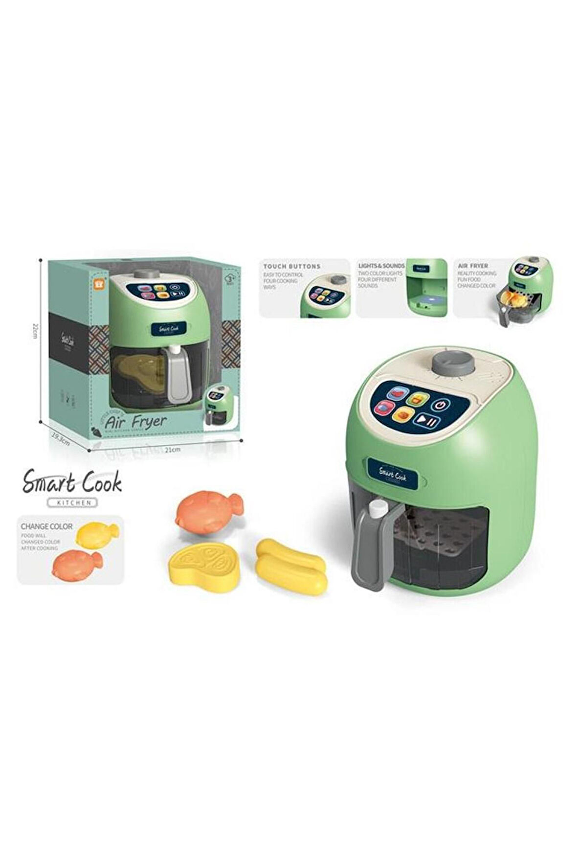 Dokunmatik Air Fryer Fritöz Oyuncak Mutfak Setli Dokunmatik Fritöz Set Gıdalar Renk Değiştirir