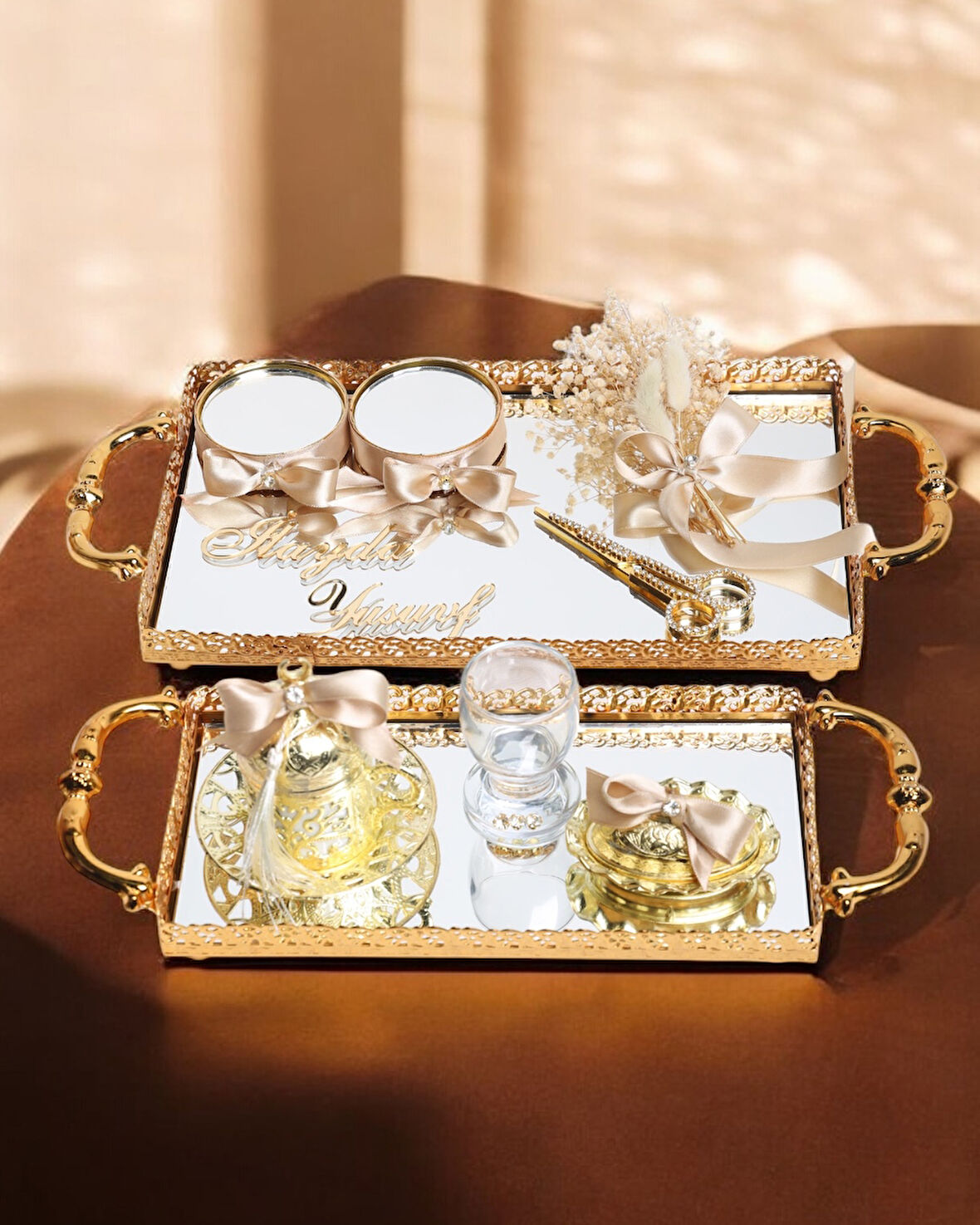 Affection Dantelli Gold Söz Nişan Tepsisi