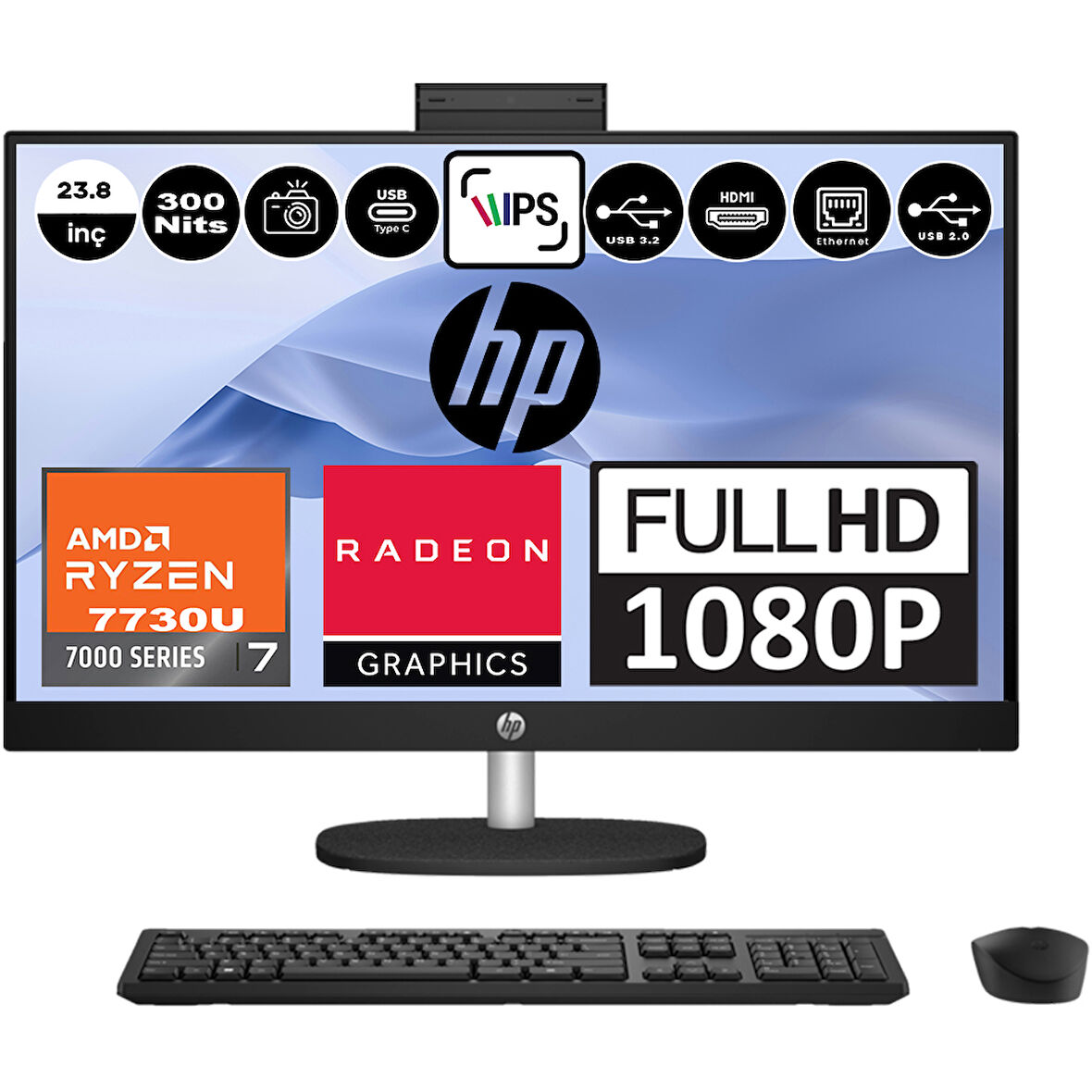 Hp 24-CR0013NT Amd Ryzen 7 7730U 24GB 4tb SSD Freedos Radeon Rx Vega8 23.8 Inç IPS Fullhd All In One Bilgisayar 80N41EAF08+ Zetta Flash Bellek