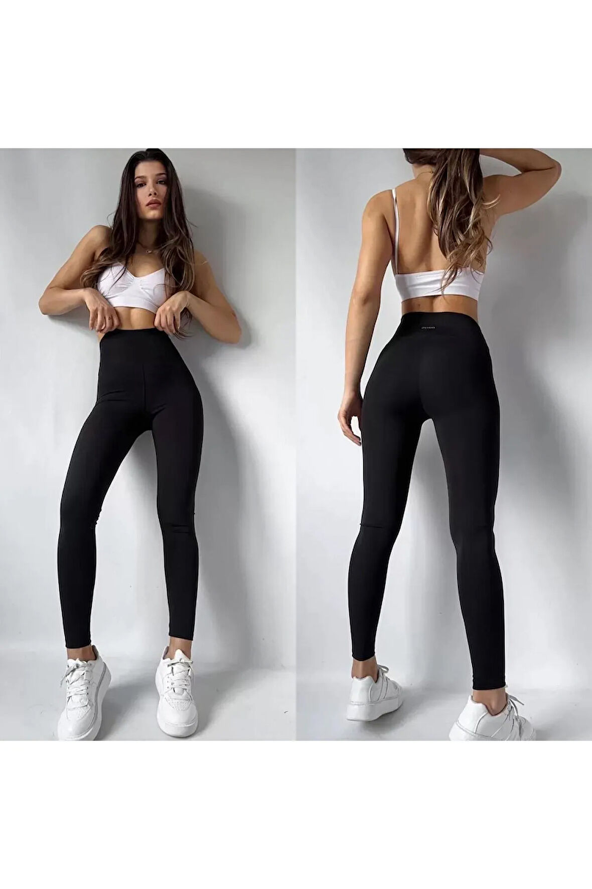 Siyah Yüksek Bel Içi Şardonlu Dalgıç Kumaş Tayt