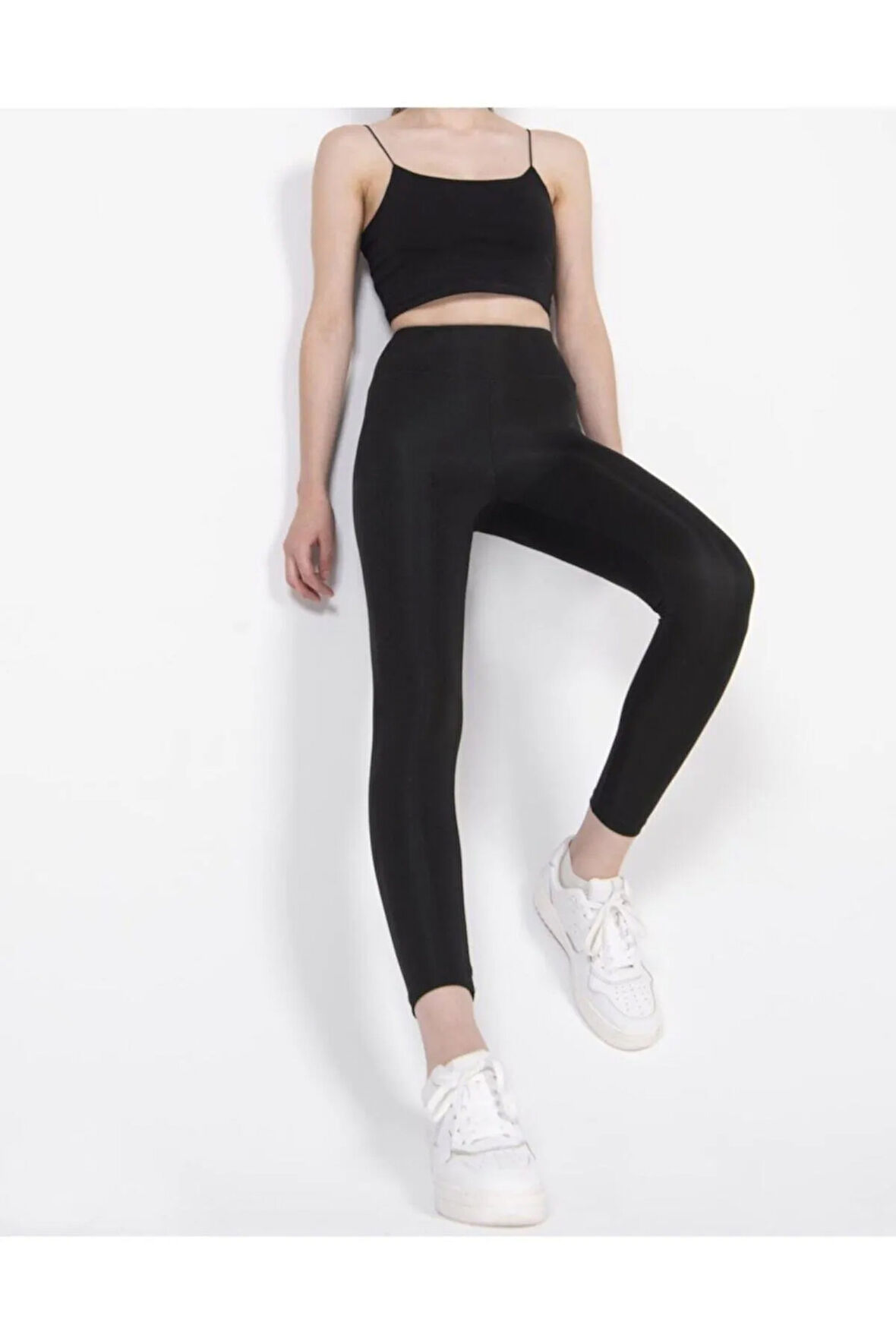 Kadın Siyah Parlak Yüksek Bel Toparlayıcı Disko Tayt