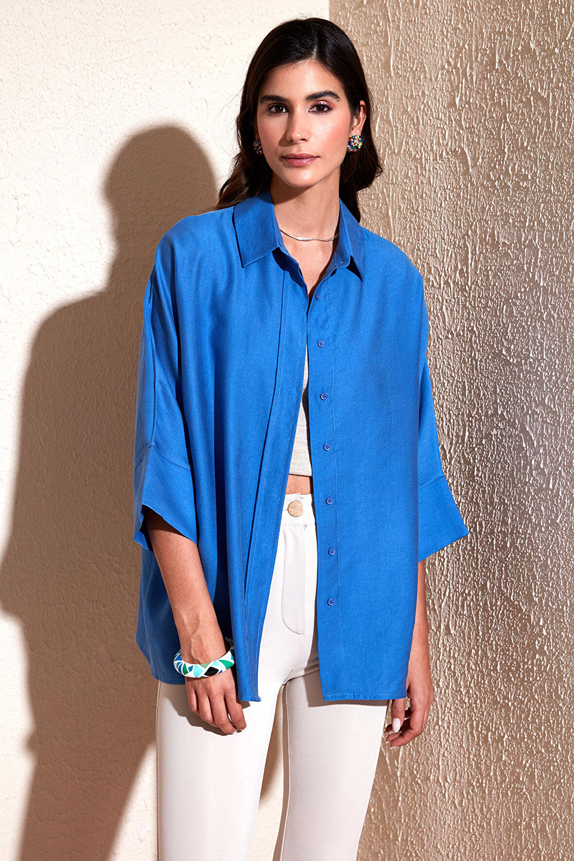 Lela Pamuklu Truvakar Kol Oversize Gömlek Kadın GÖMLEK 514344020