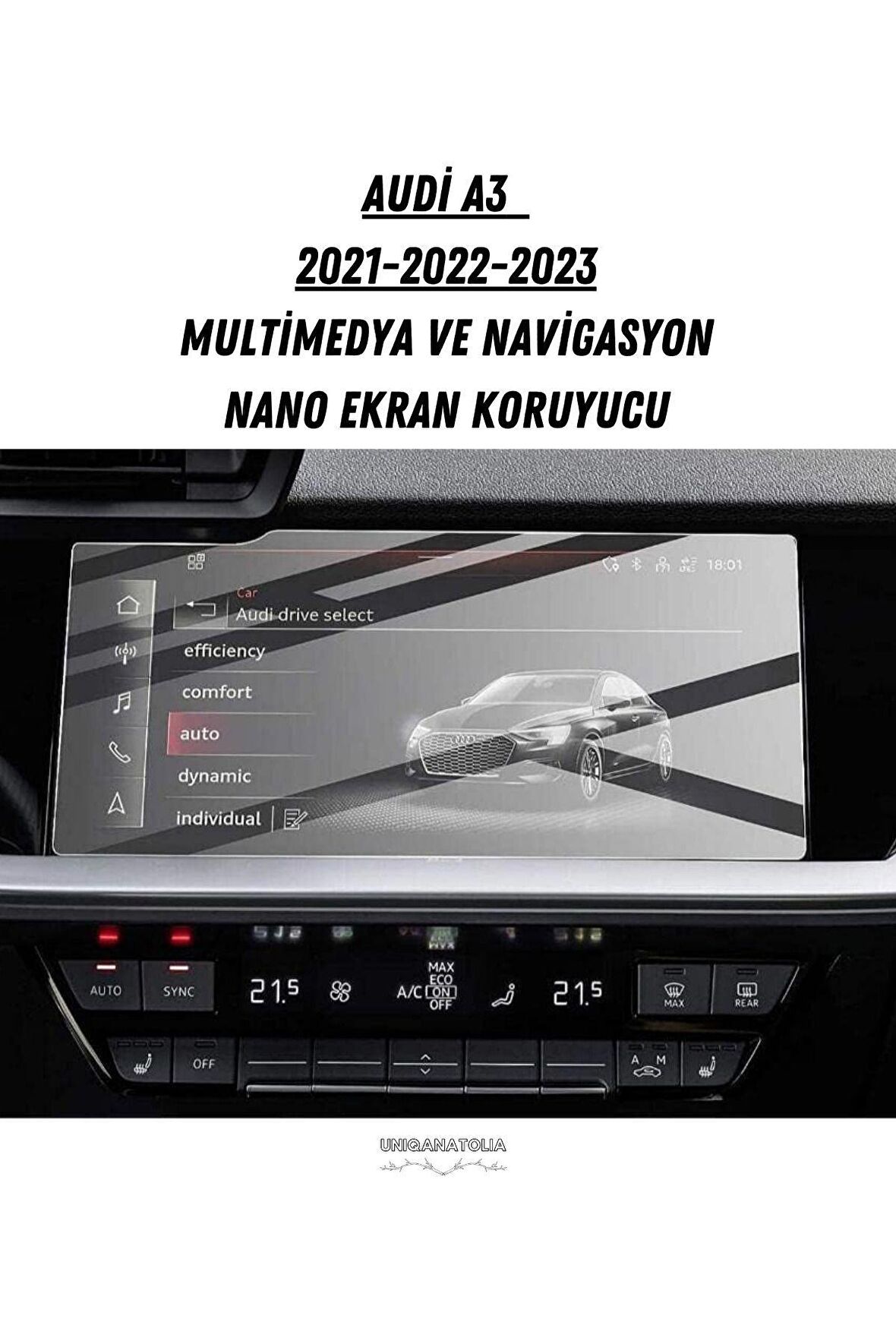 Audi A3 2021 2022 2023 10.1 İnç Navigasyon ve Multimedya Nano Ekran Koruyucu