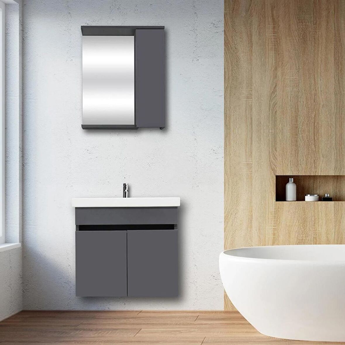 KAREN BANYO ARYA BANYO DOLABI SETİ 60 CM, MAT ANTRASİT